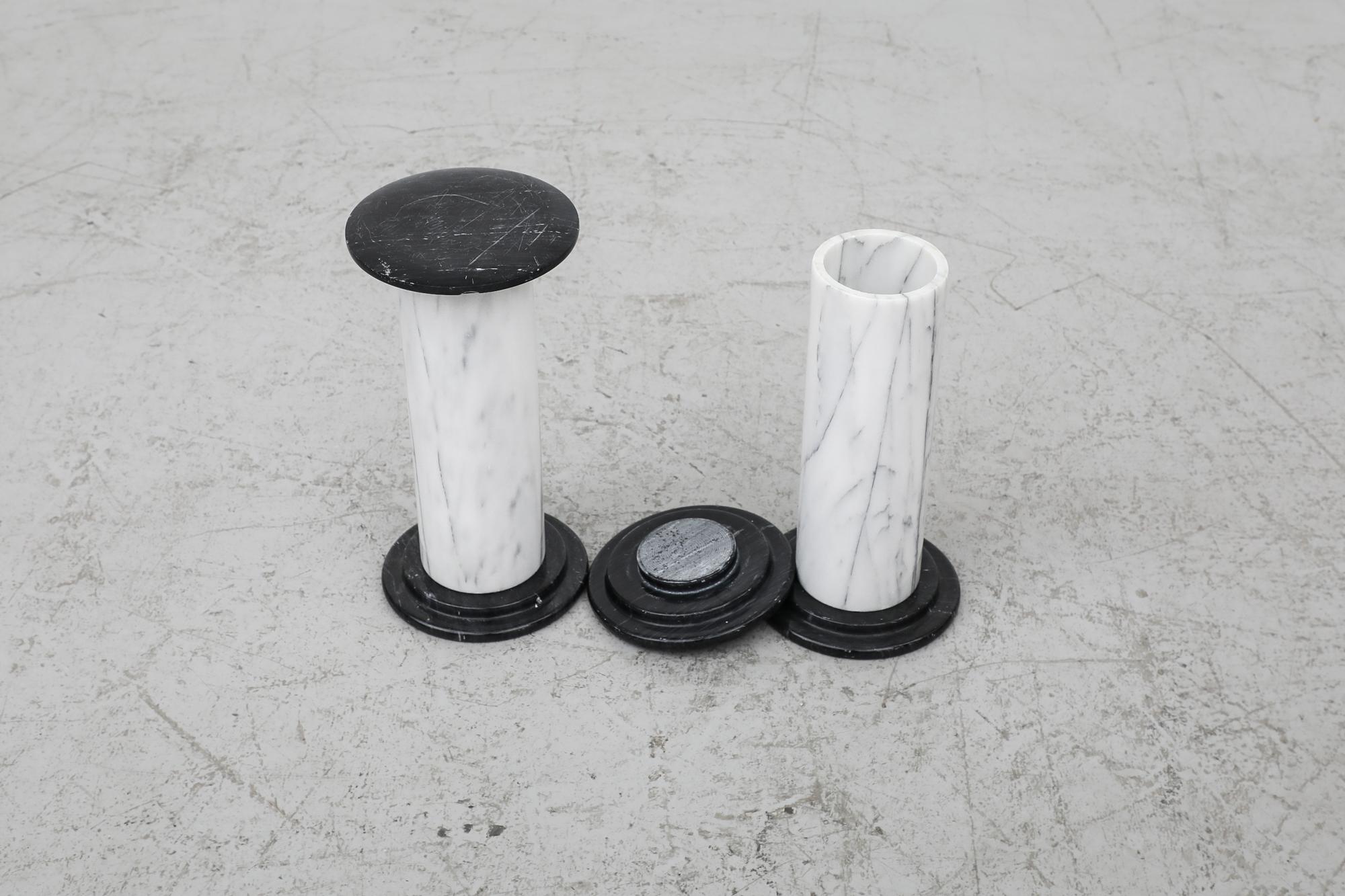 Mid-20th Century Mid-Century Small Black and White Marble Pillars as Side Tables or Plant Stands For Sale