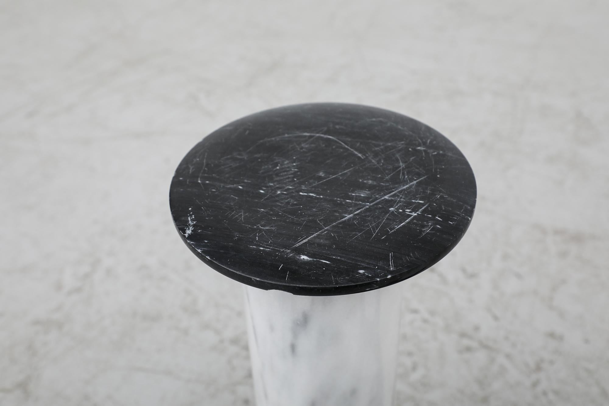 Mid-Century Small Black and White Marble Pillars as Side Tables or Plant Stands For Sale 1