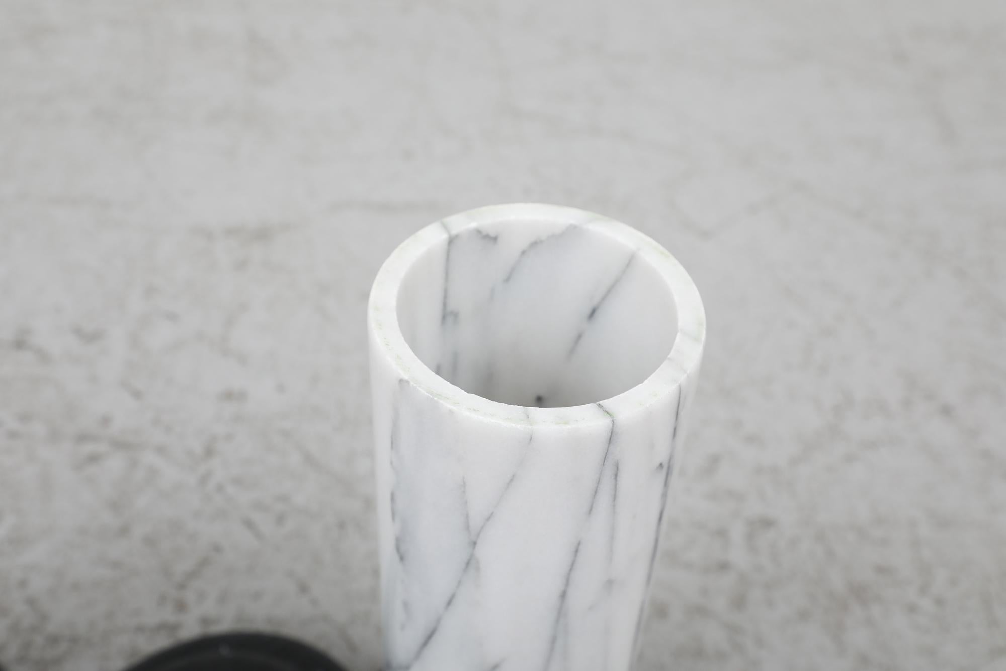 Mid-Century Small Black and White Marble Pillars as Side Tables or Plant Stands For Sale 2