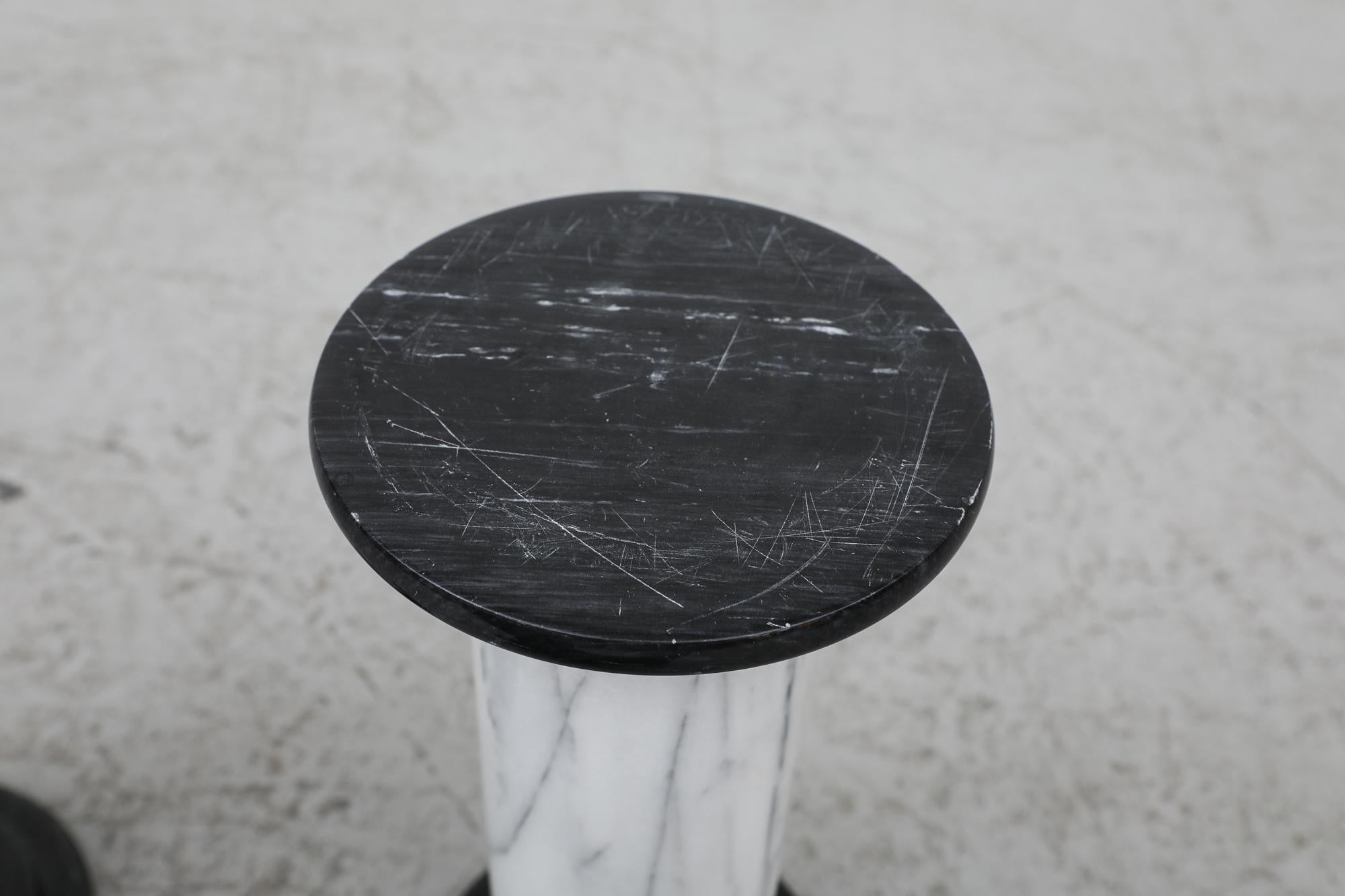 Mid-Century Small Black and White Marble Pillars as Side Tables or Plant Stands For Sale 3