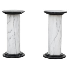 Mid-Century Small Black and White Marble Pillars as Side Tables or Plant Stands