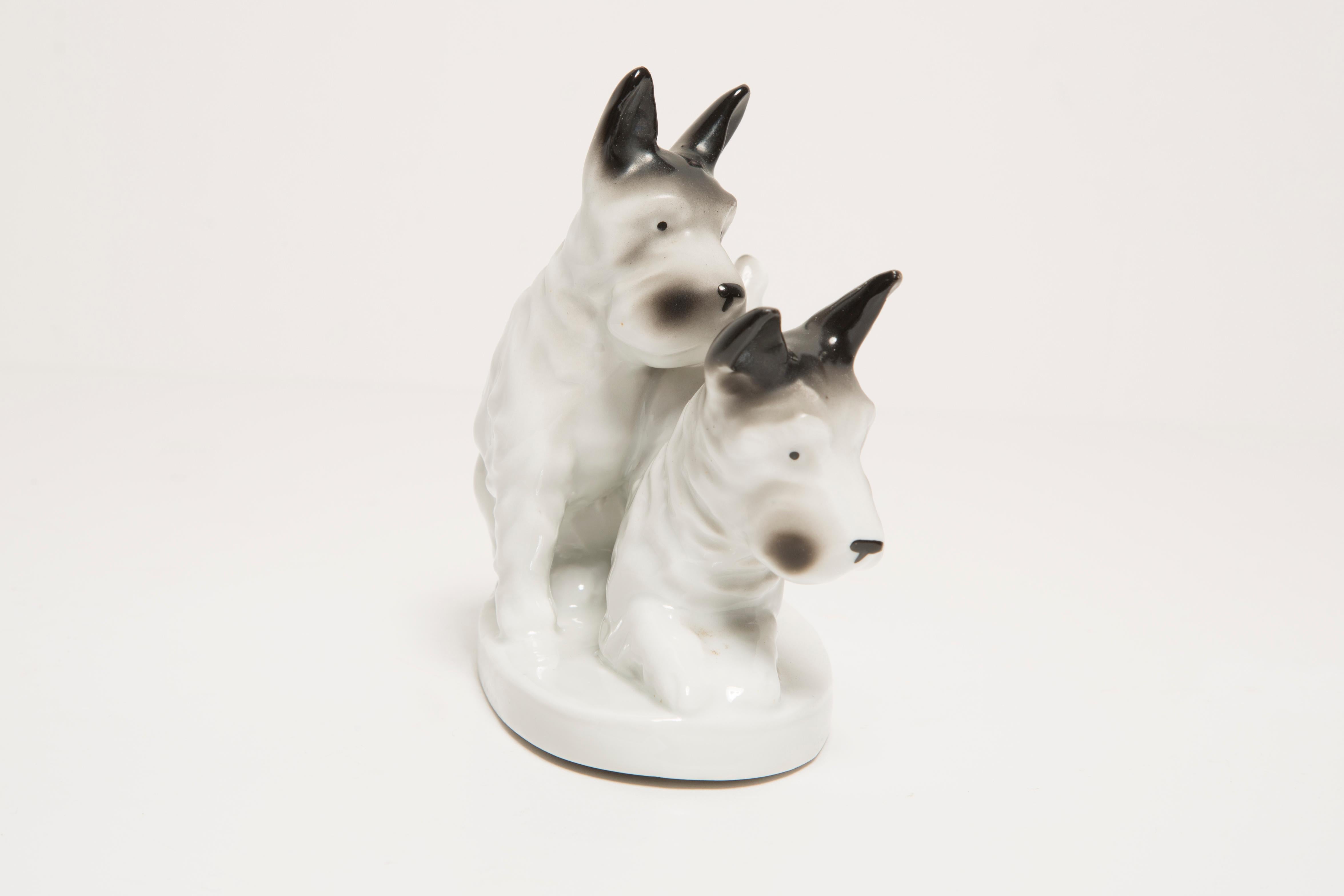 Mid-Century Modern Mid Century Small Black and White Terrier Dogs Sculpture, Italy, 1960s For Sale