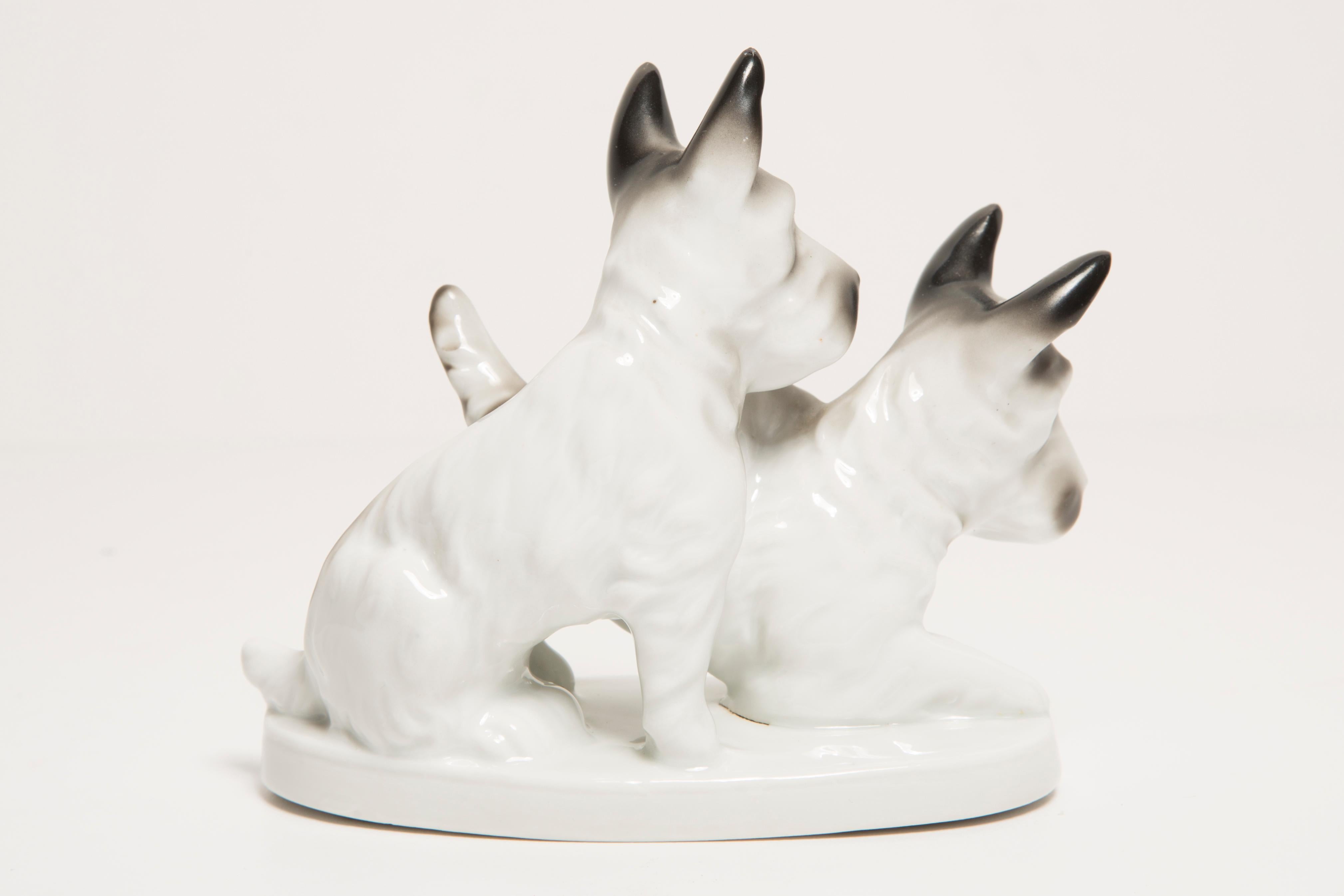 Hand-Painted Mid Century Small Black and White Terrier Dogs Sculpture, Italy, 1960s For Sale