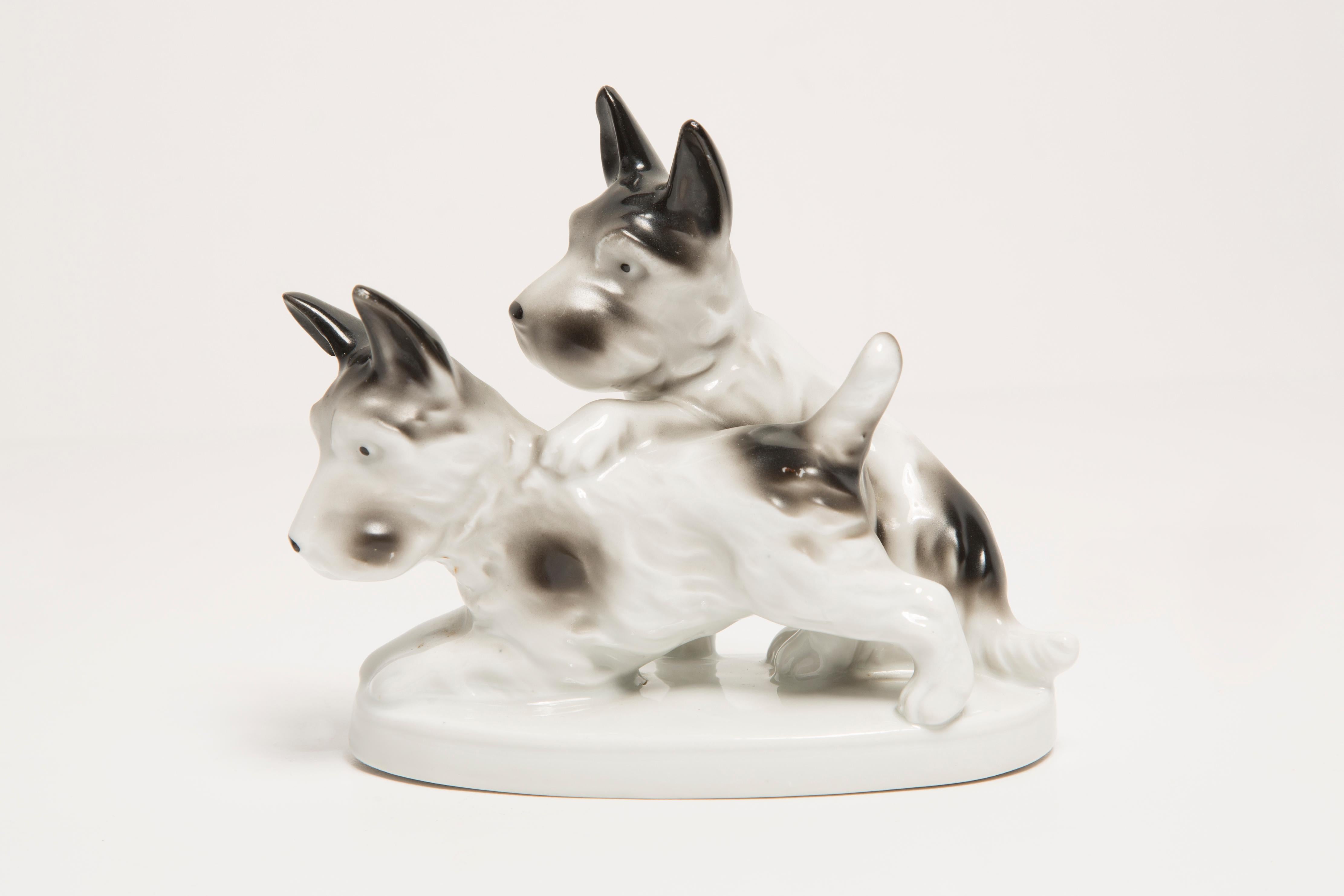 Ceramic Mid Century Small Black and White Terrier Dogs Sculpture, Italy, 1960s For Sale