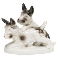 Antique Mid Century Small Black and White Terrier Dogs Sculpture, Italy, 1960s