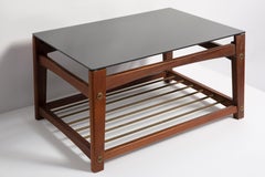 Mid Century Small Coffee Table, Black Glass and Teak Wood, Sweden, 1960s