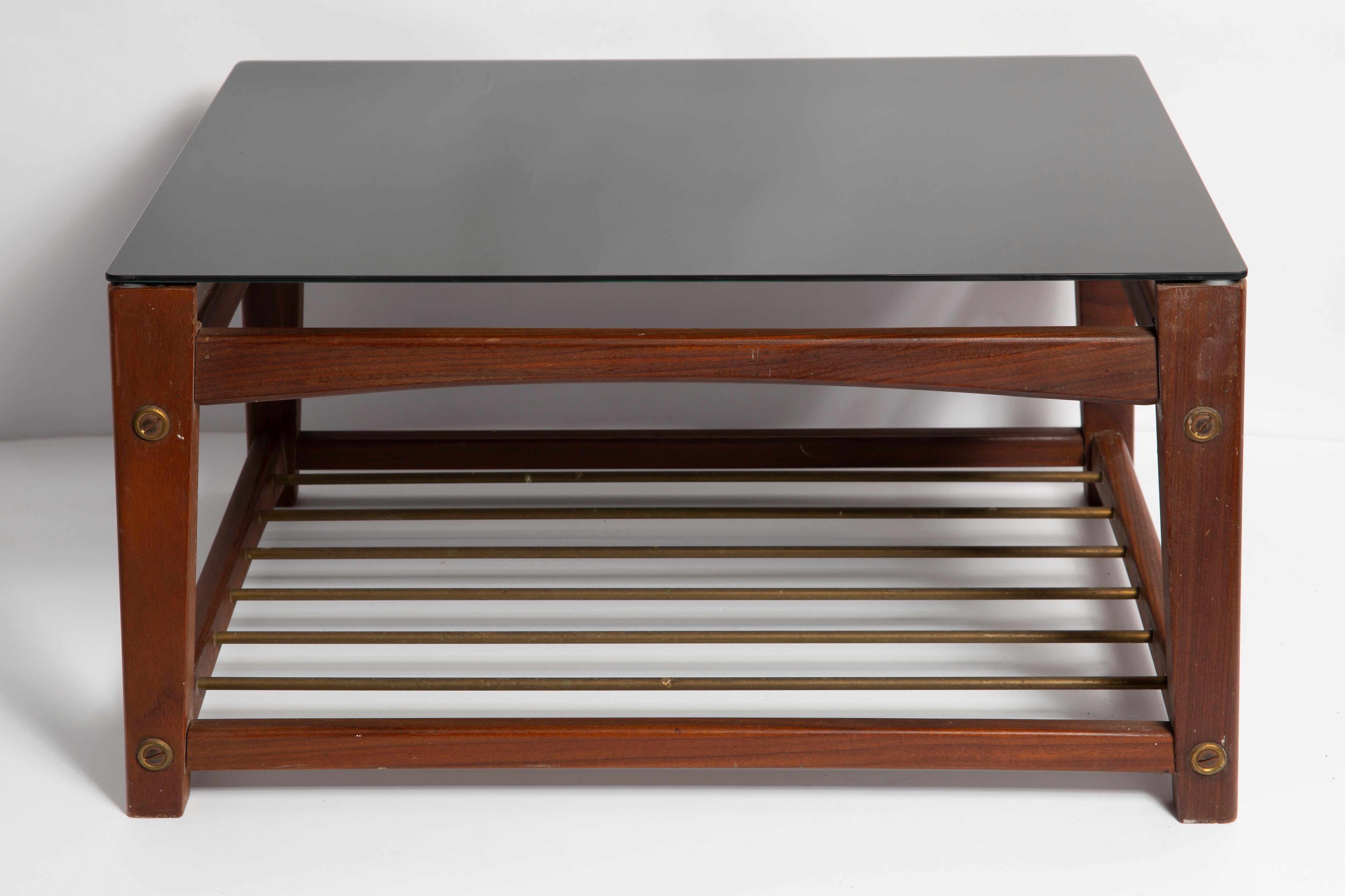 Mid-Century Modern Mid Century Small Coffee Table, Black Glass and Teak Wood, Sweden, 1960s For Sale