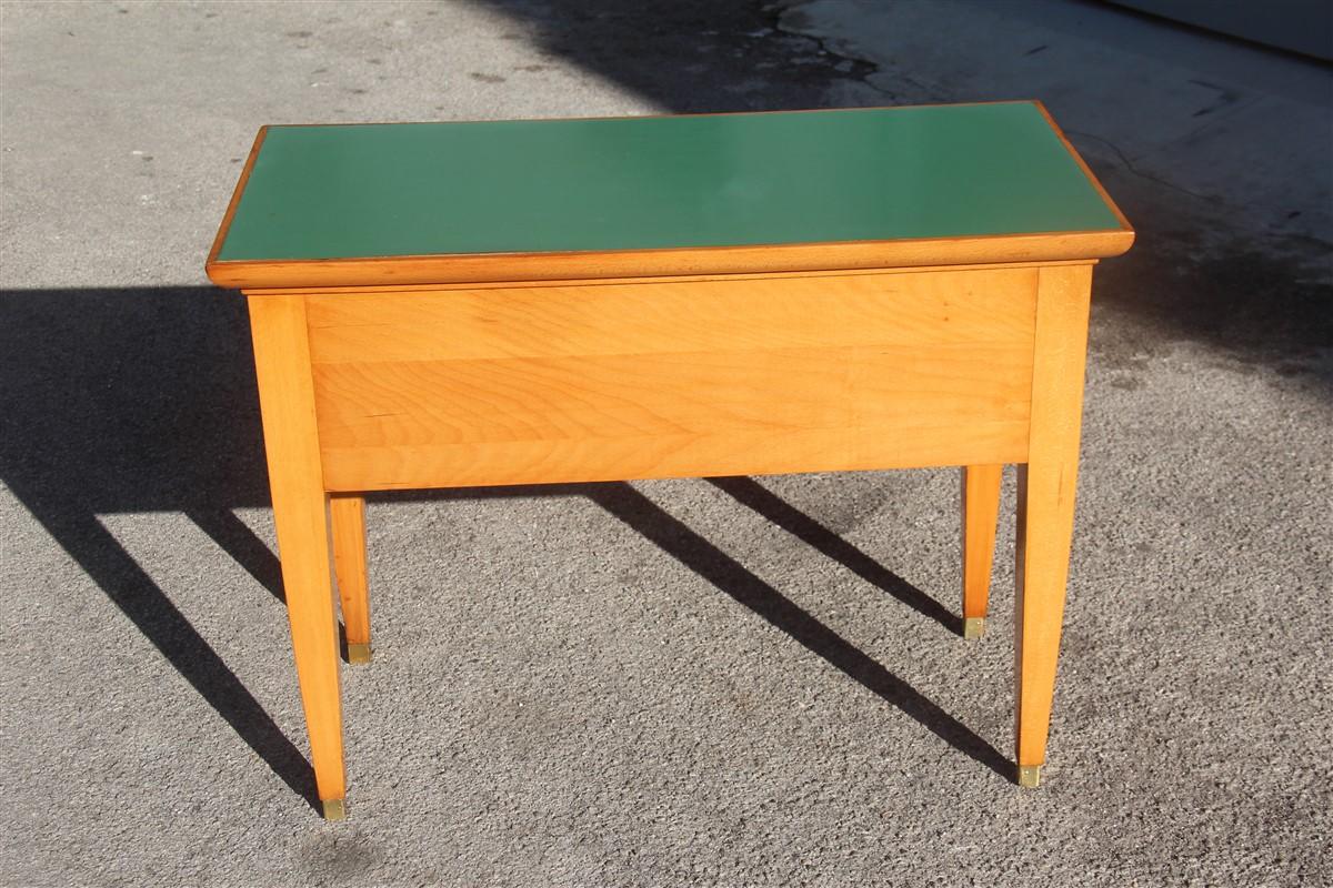 Mid-Century Modern Midcentury Small Desk in Beechwood with Green Laminate Top Brass Foot For Sale
