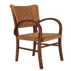 MId-Century Small French Armchair in Handwoven Straw, 1970