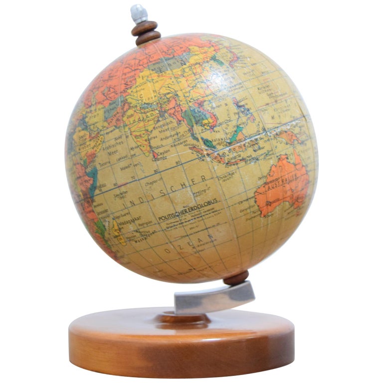 Midcentury Small Globe with Wooden Base, by Prof Paul Rath, 1950s For Sale  at 1stDibs
