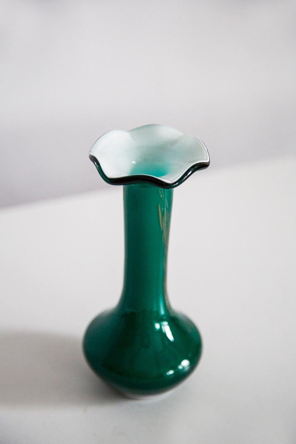 Italian Mid Century Small Green Decorative Glass Vase, Europe, 1960s For Sale