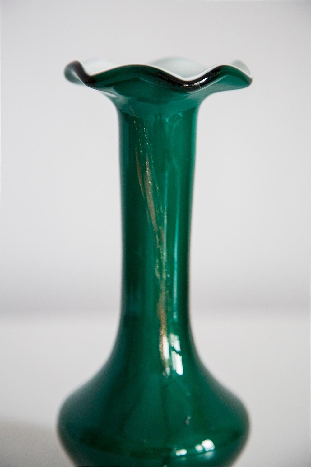 20th Century Mid Century Small Green Decorative Glass Vase, Europe, 1960s For Sale