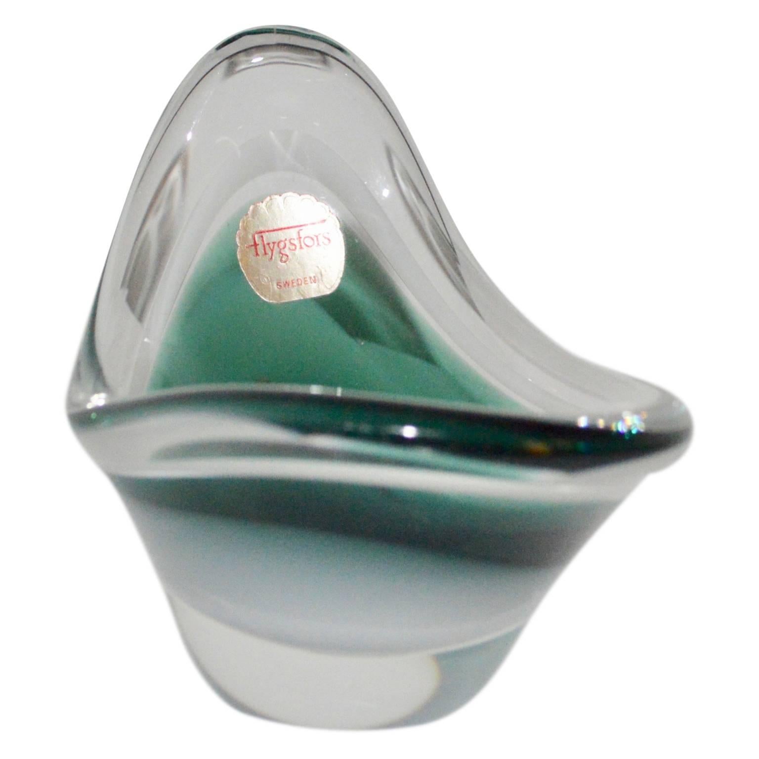 Swedish Midcentury Small Green Flygfors Trincket or Ashtray For Sale