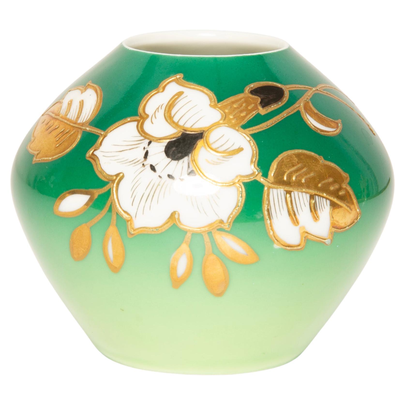 Mid Century Small Green Porcelain Vase, Hand Painted, Europe, Germany