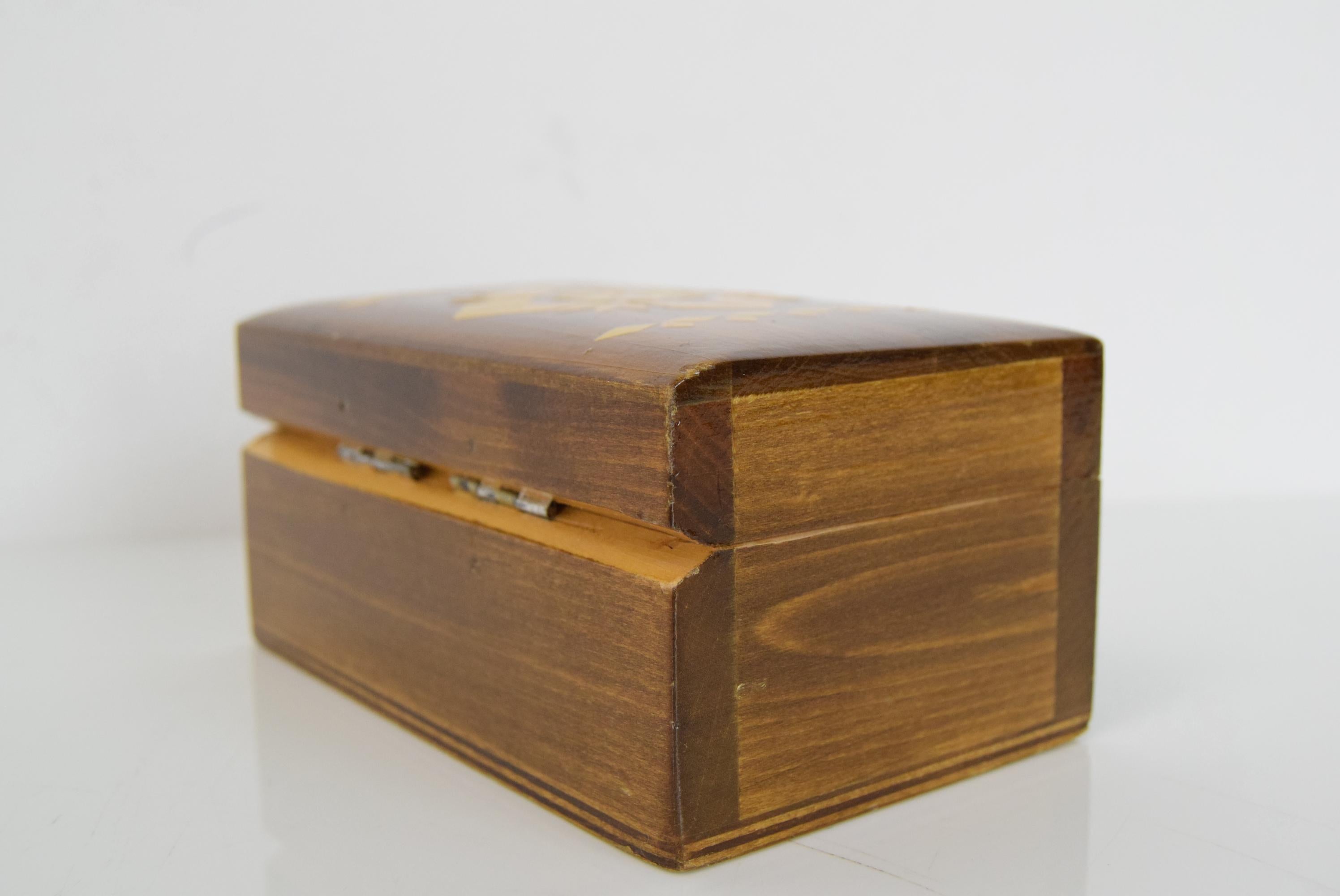 Czech Mid-Century Small Hand Carved Wood Box, 1950's For Sale