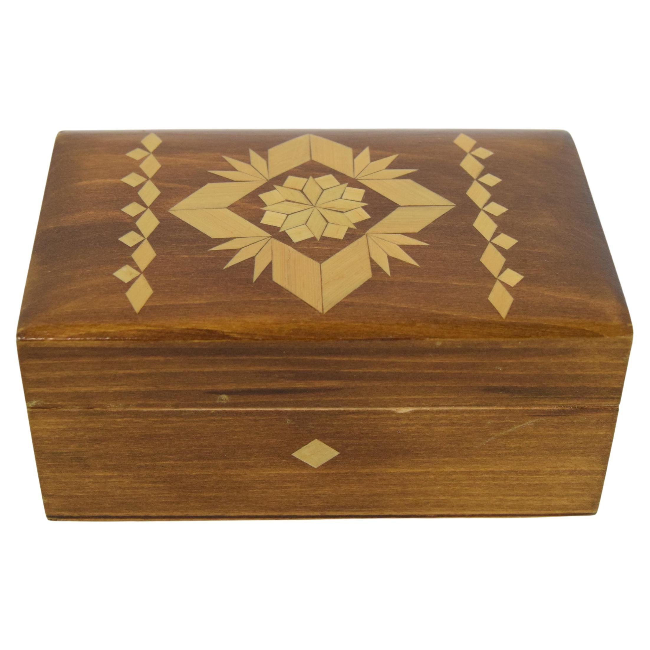 Mid-Century Small Hand Carved Wood Box, 1950's For Sale