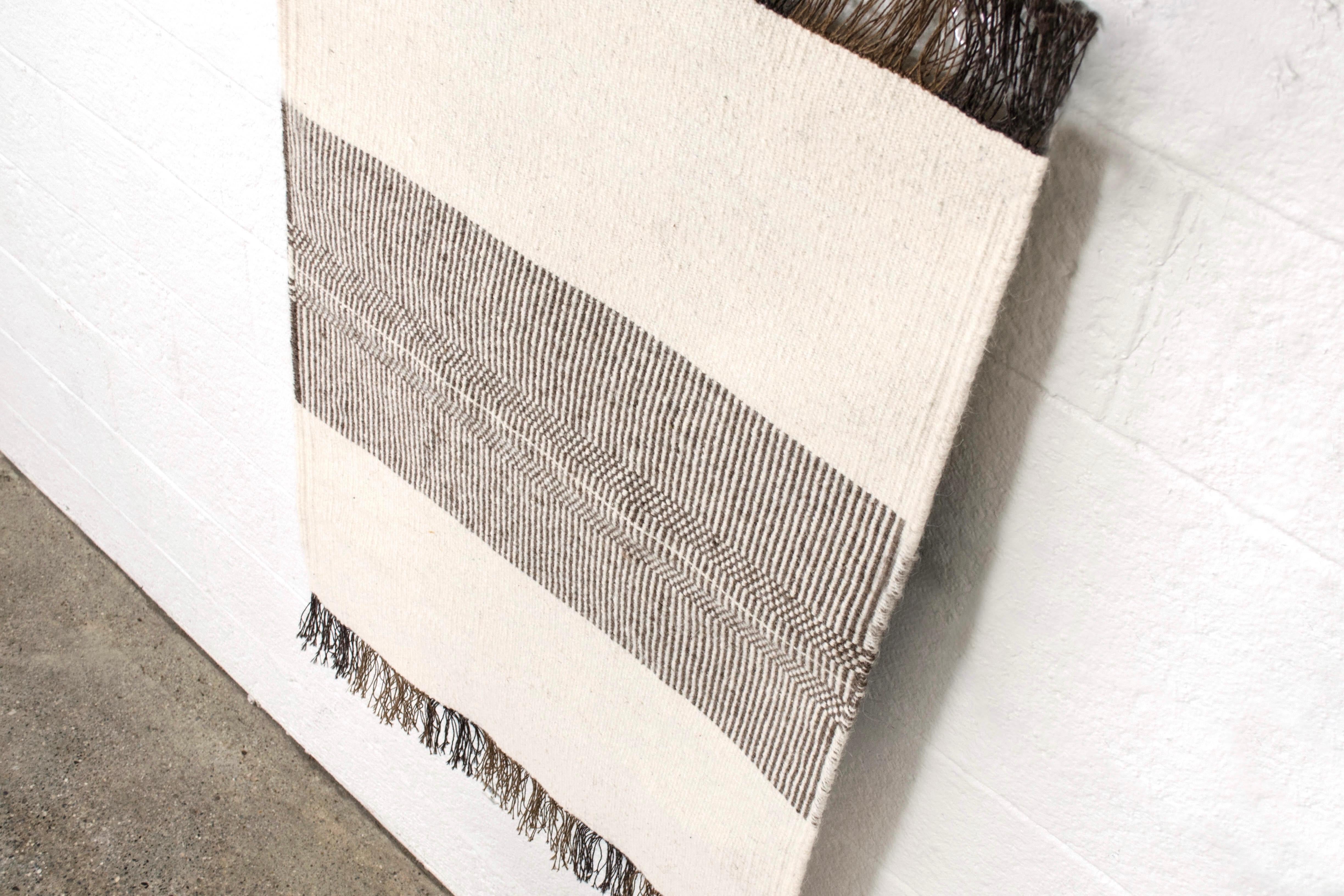 American Mid Century Small Handmade Wool Beige Accent Floor Rug For Sale