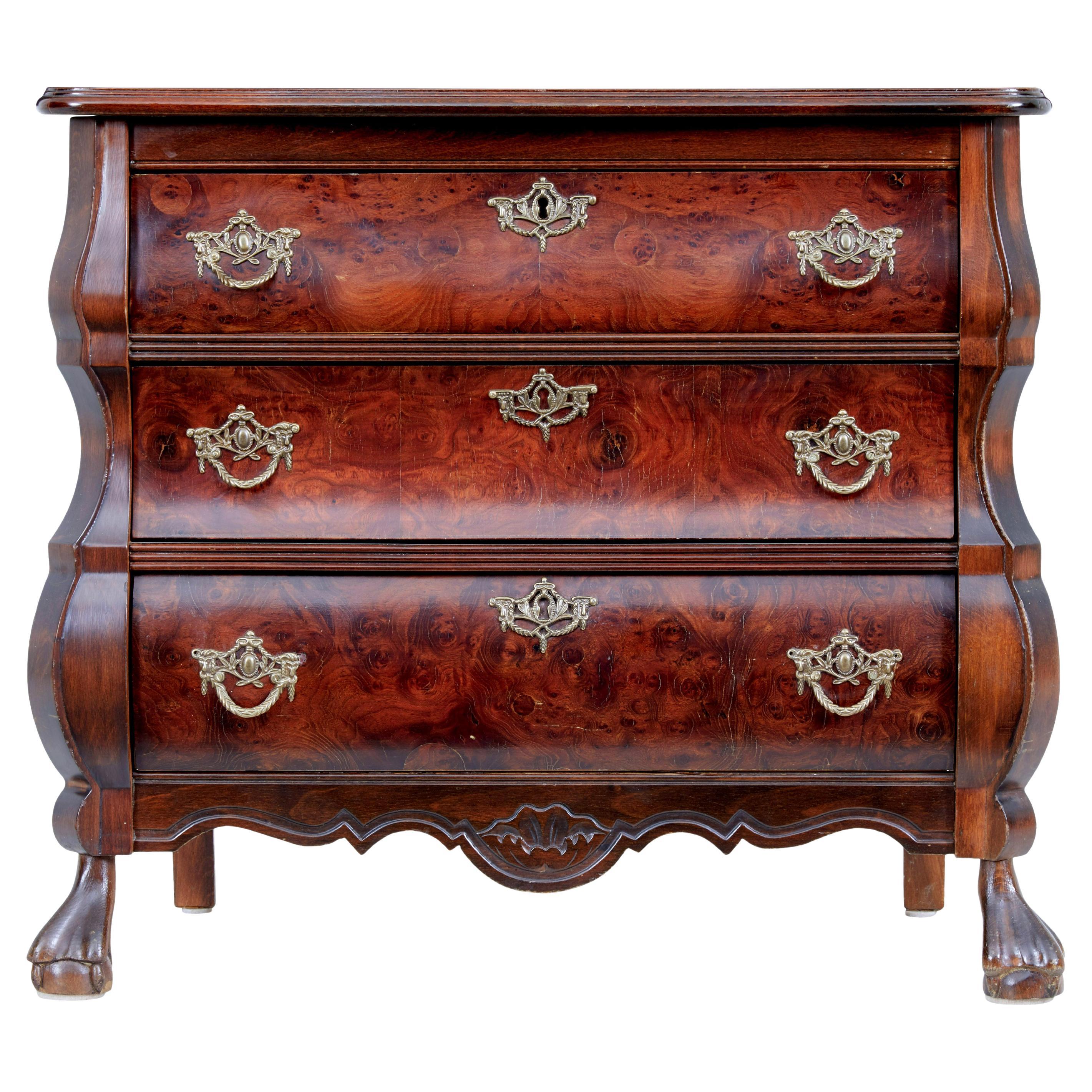 Mid century small mulberry bombe chest of drawers