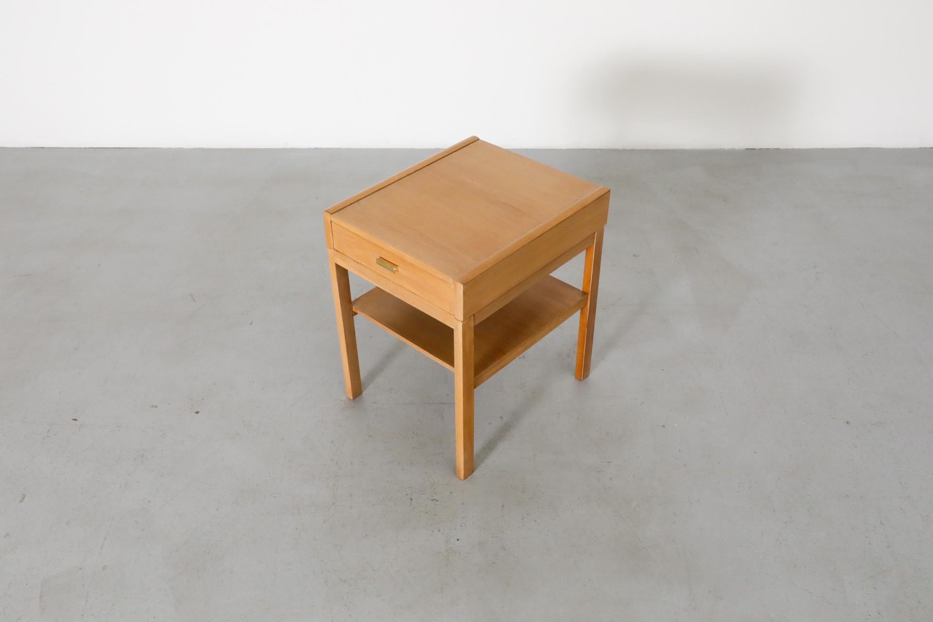Mid-Century Small Oak Nightstand w/ Lower Shelf & Drawer with Baby Blue Bottom For Sale 5