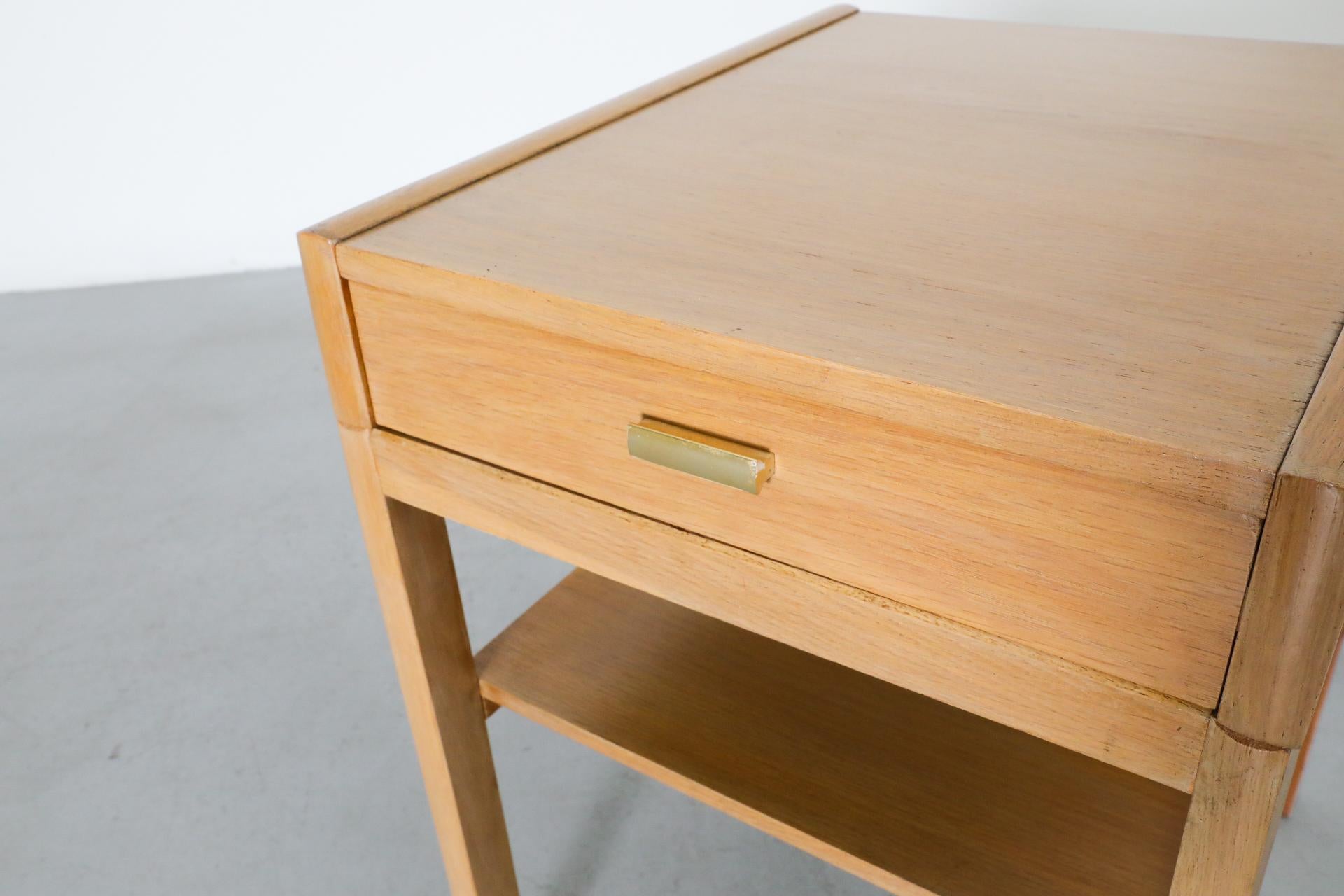 Mid-Century Small Oak Nightstand w/ Lower Shelf & Drawer with Baby Blue Bottom For Sale 10