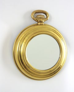 Mid-Century Small Pocket Watch Wall Mirror in Brass, Fornasetti Style, 1950s