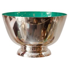 Vintage Mid Century Small Teal Blue Enamel Lined Sterling Silver Bowl