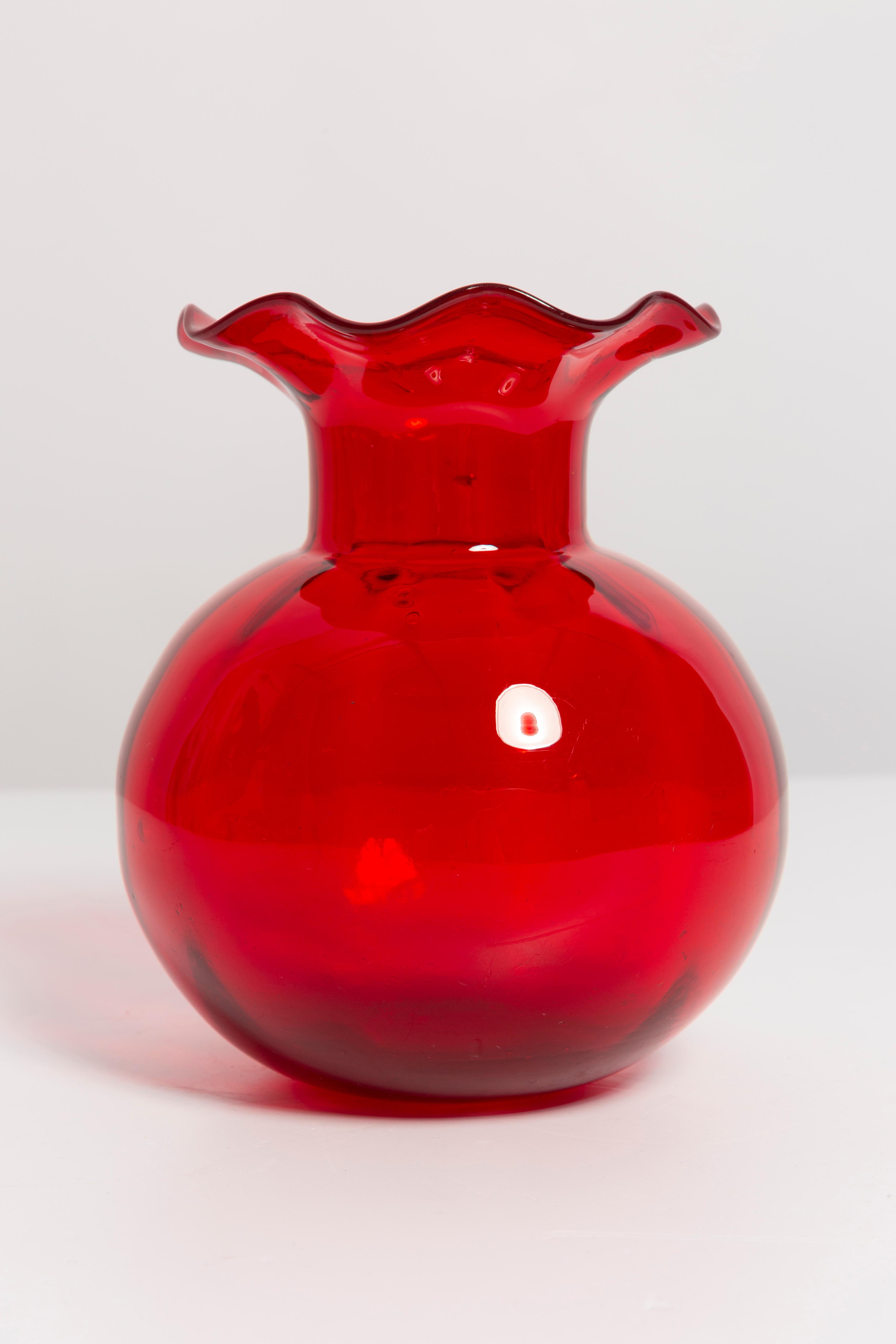 1960s red glass vase