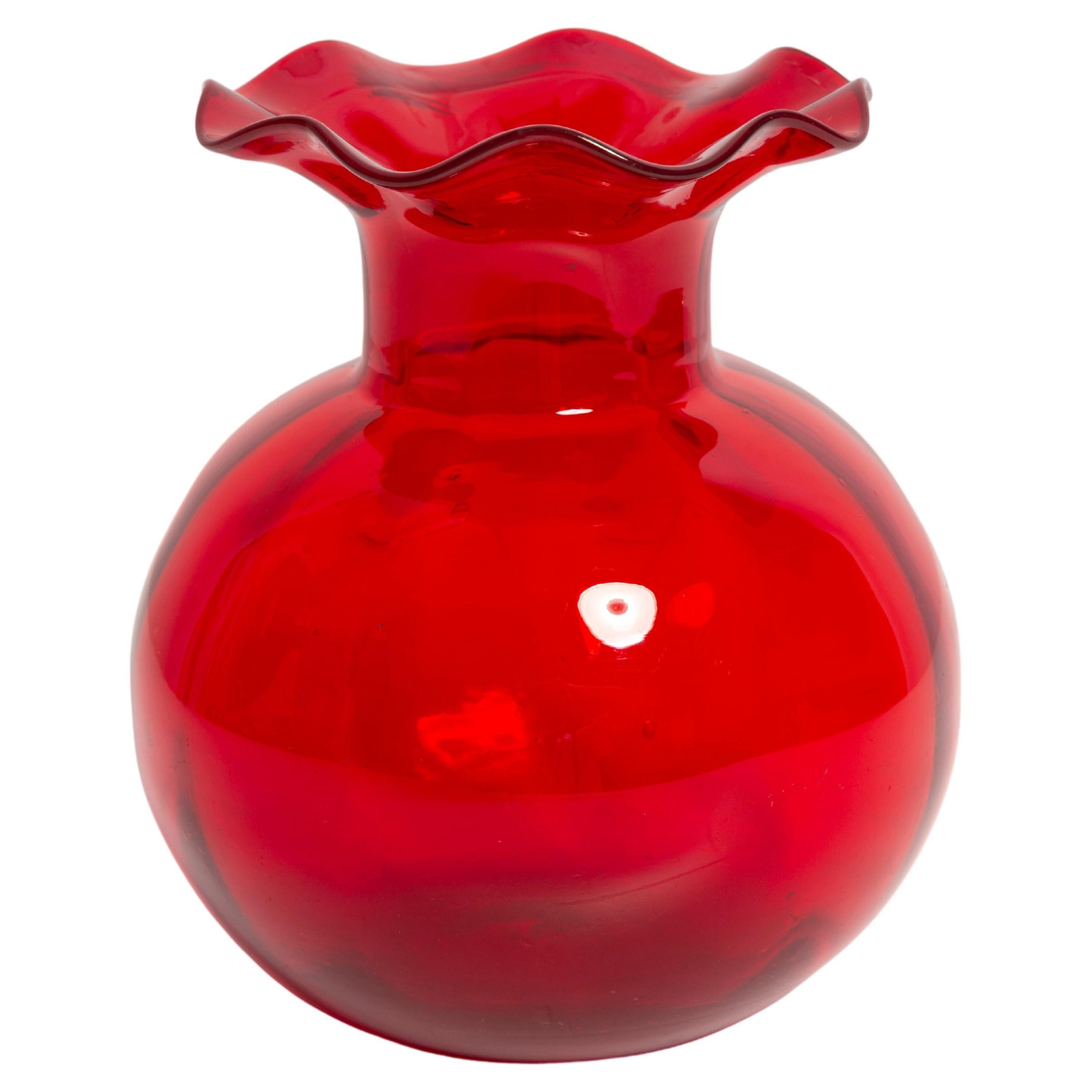 Mid-Century Small Vintage Red Vase, Poland, 1960s For Sale