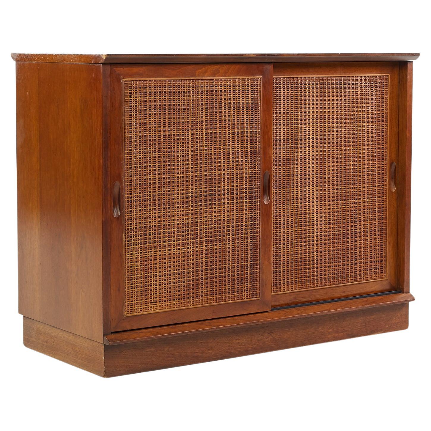 Tall Walnut and Cane with Drawers at Bottom at 1stDibs