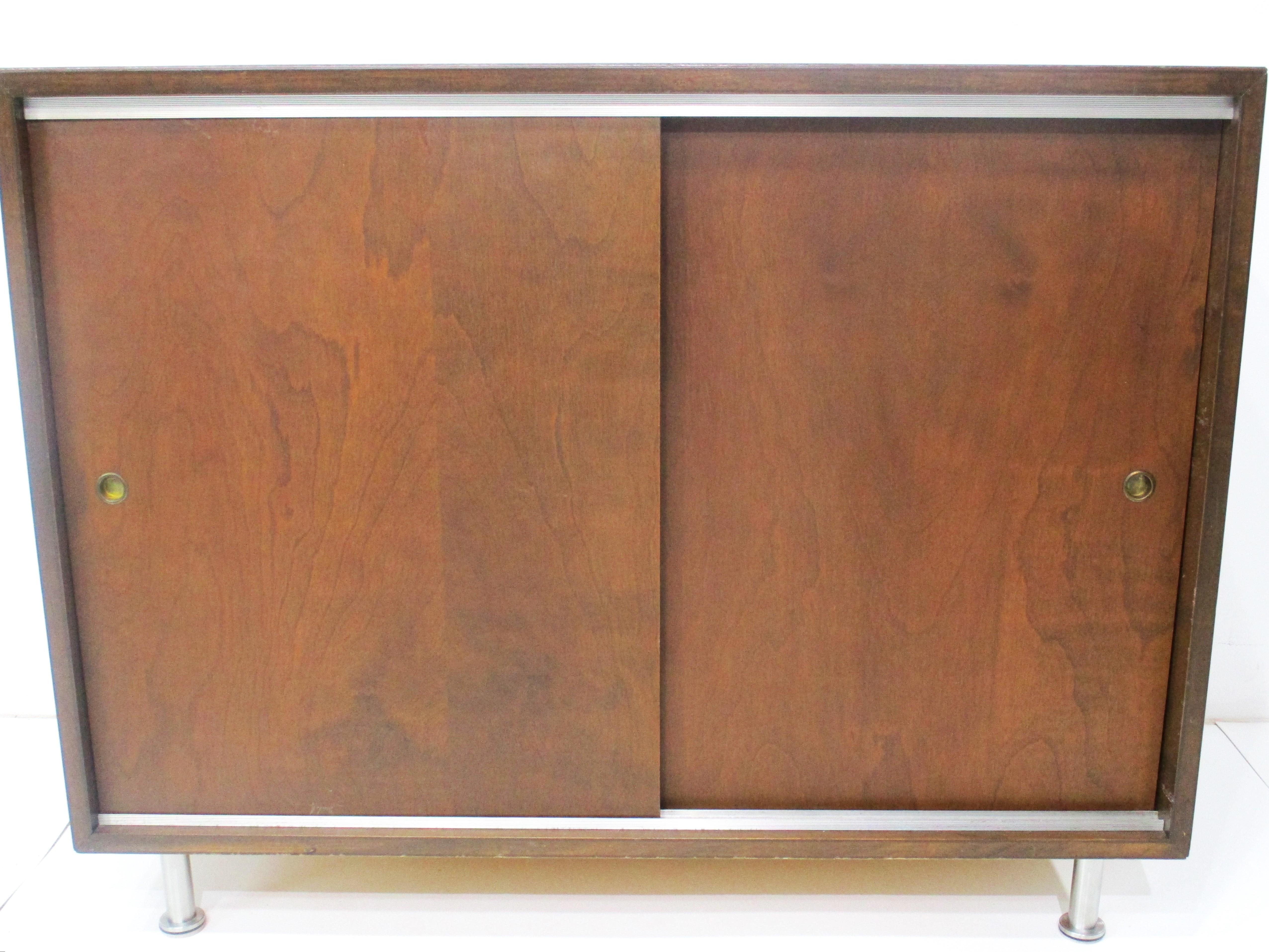 American Mid Century Small Walnut Credenza in the style of Risom 