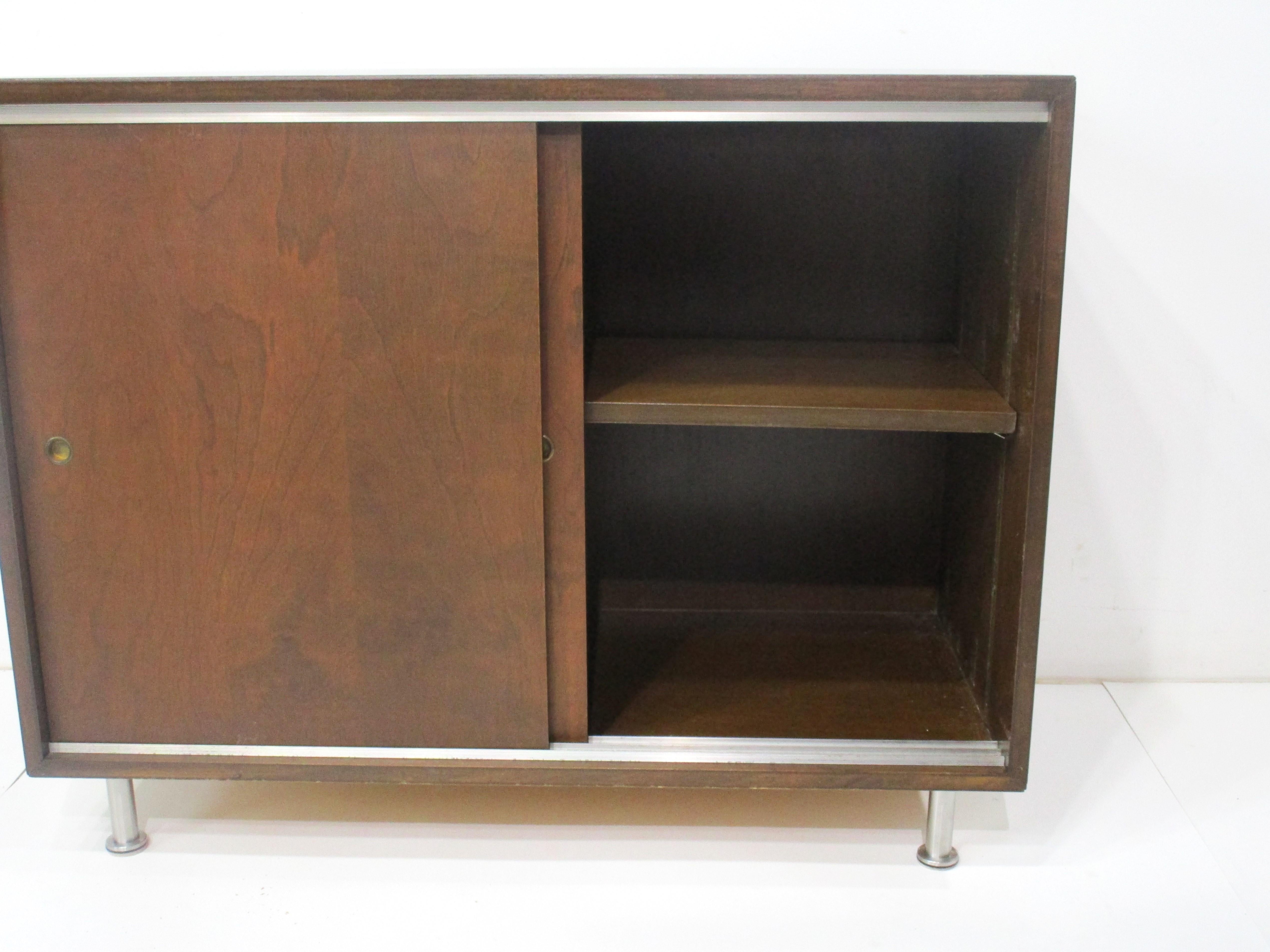 20th Century Mid Century Small Walnut Credenza in the style of Risom 