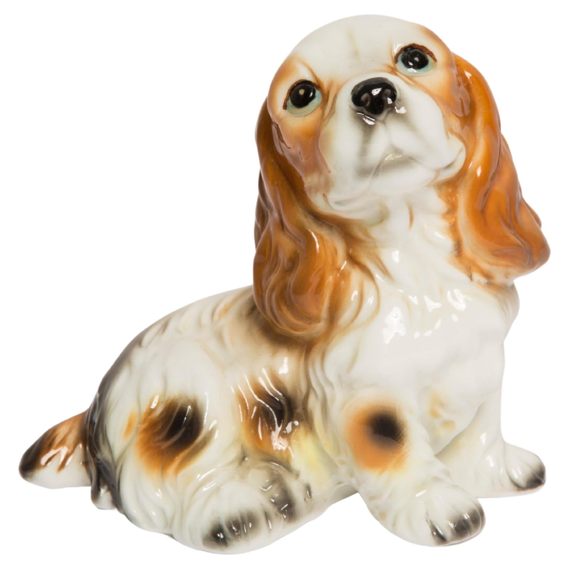 Midcentury Small White and Red Spaniel Dog Sculpture, Taiwan, 1960s