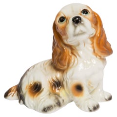 Midcentury Small White and Red Spaniel Dog Sculpture, Taiwan, 1960s
