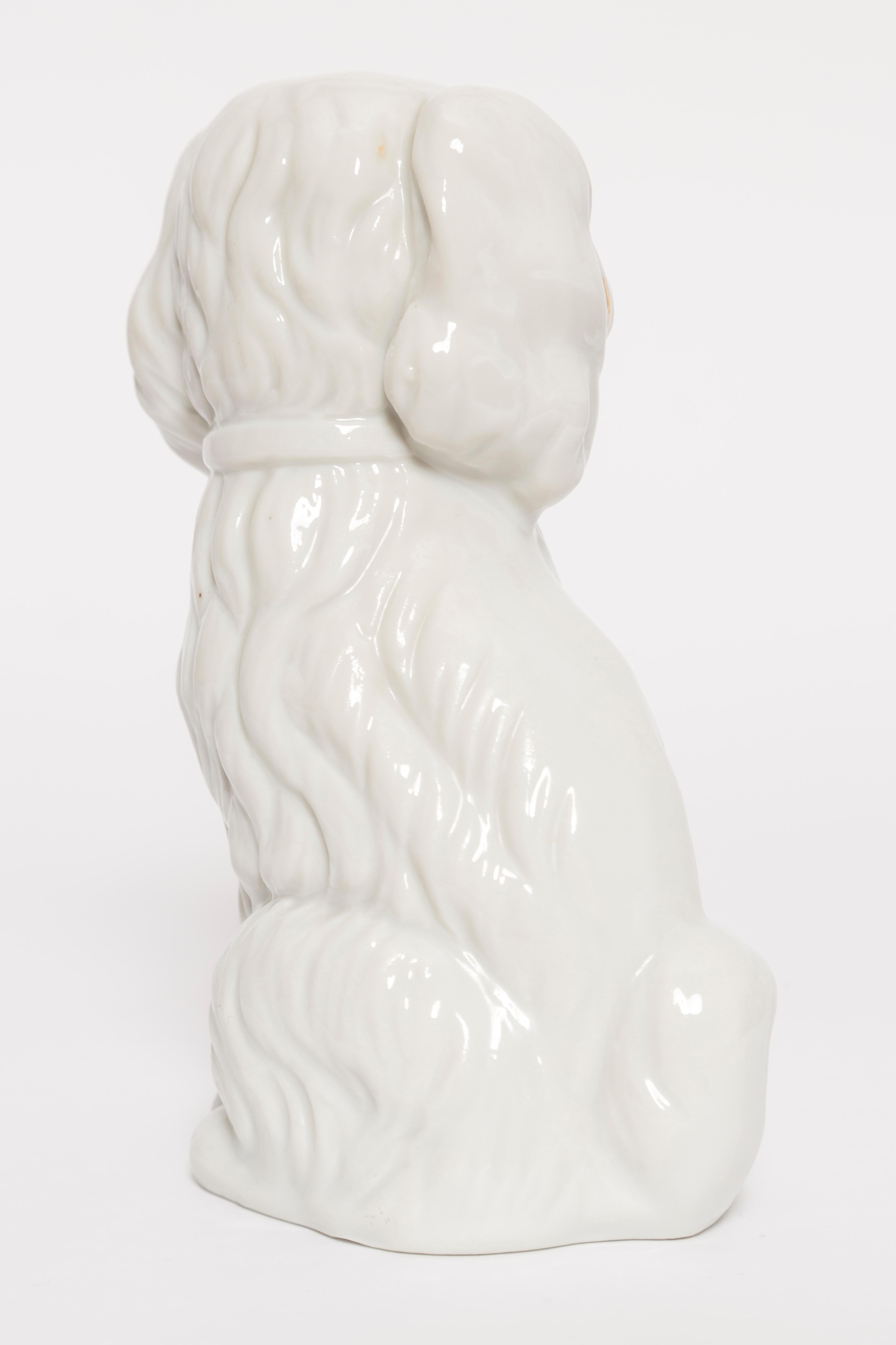 Hand-Painted Mid Century Small White Spaniel Dog Sculpture, Italy, 1960s For Sale