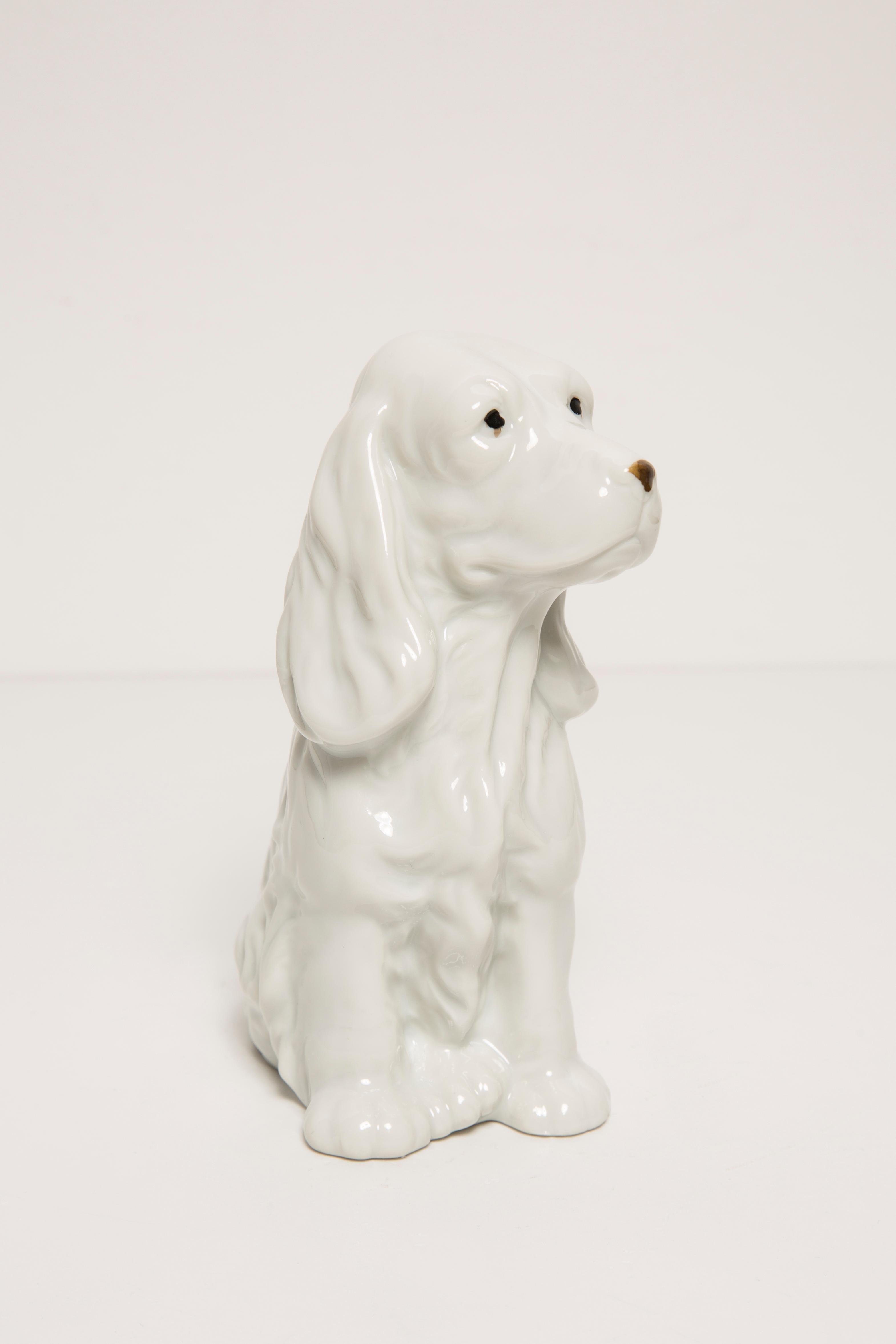 Ceramic Mid Century Small White Spaniel Dog Sculpture, Italy, 1960s For Sale