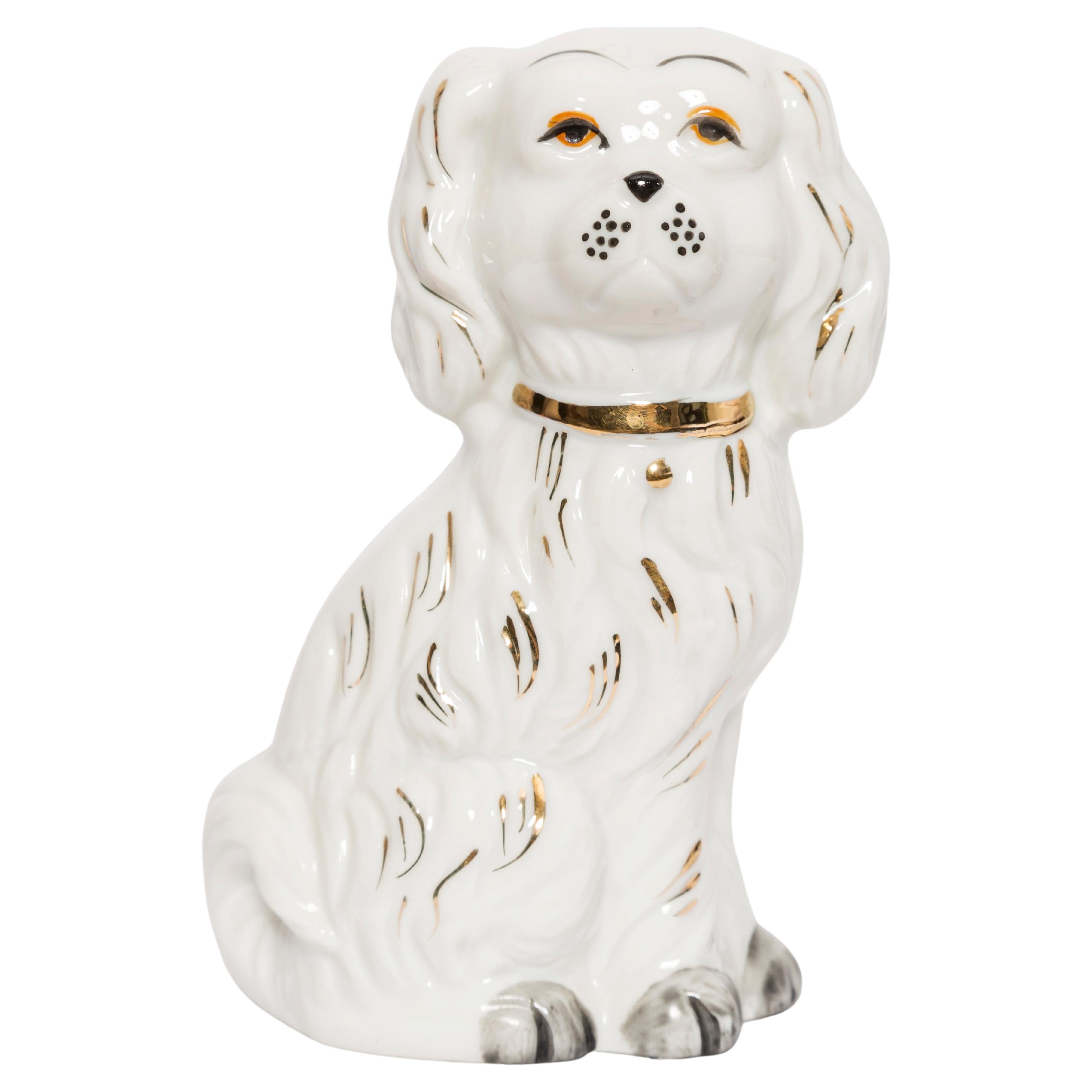 Scultura di cane Spaniel bianco di piccole dimensioni, metà secolo, Italia, 1960