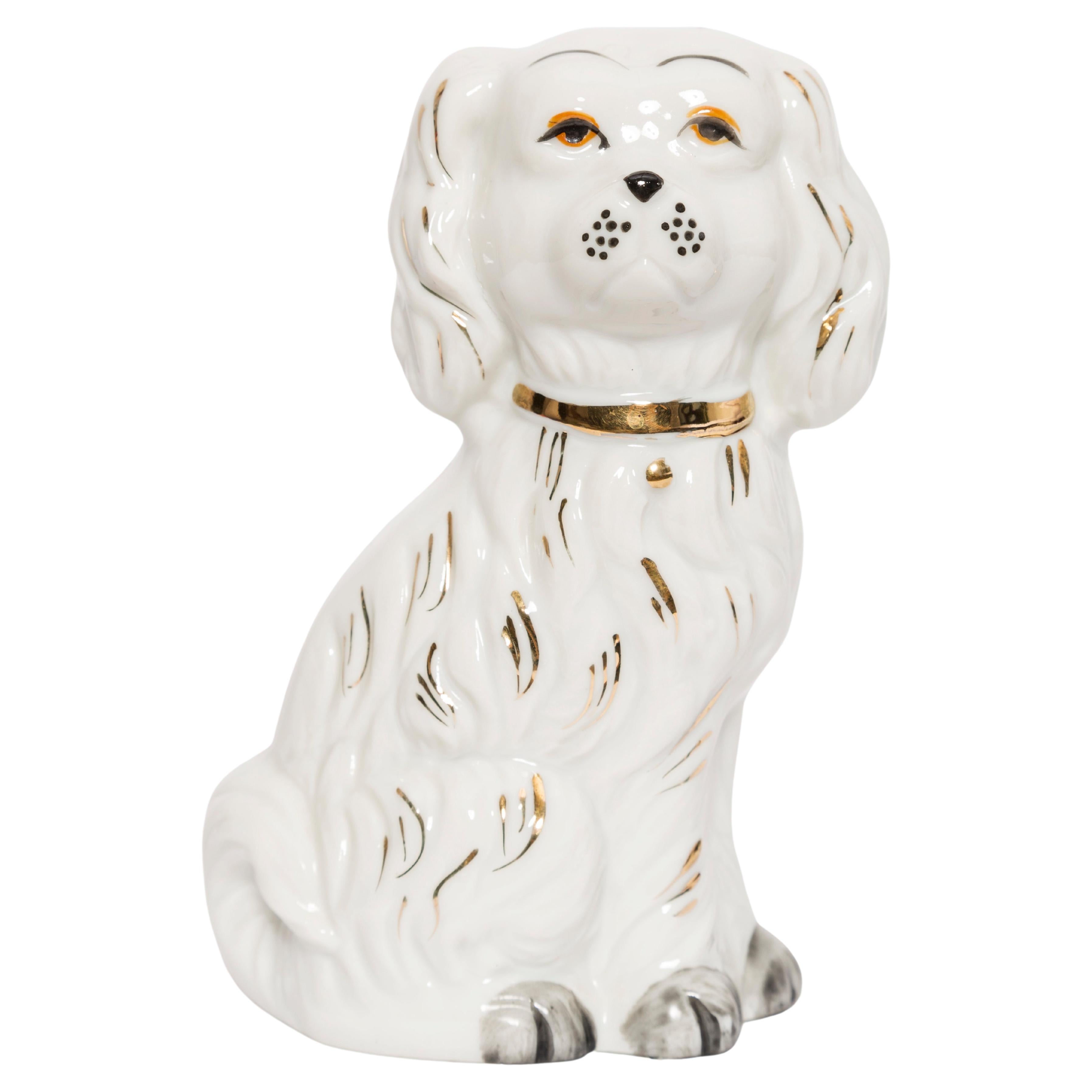 Mid Century Small White Spaniel Dog Sculpture, Italy, 1960s For Sale