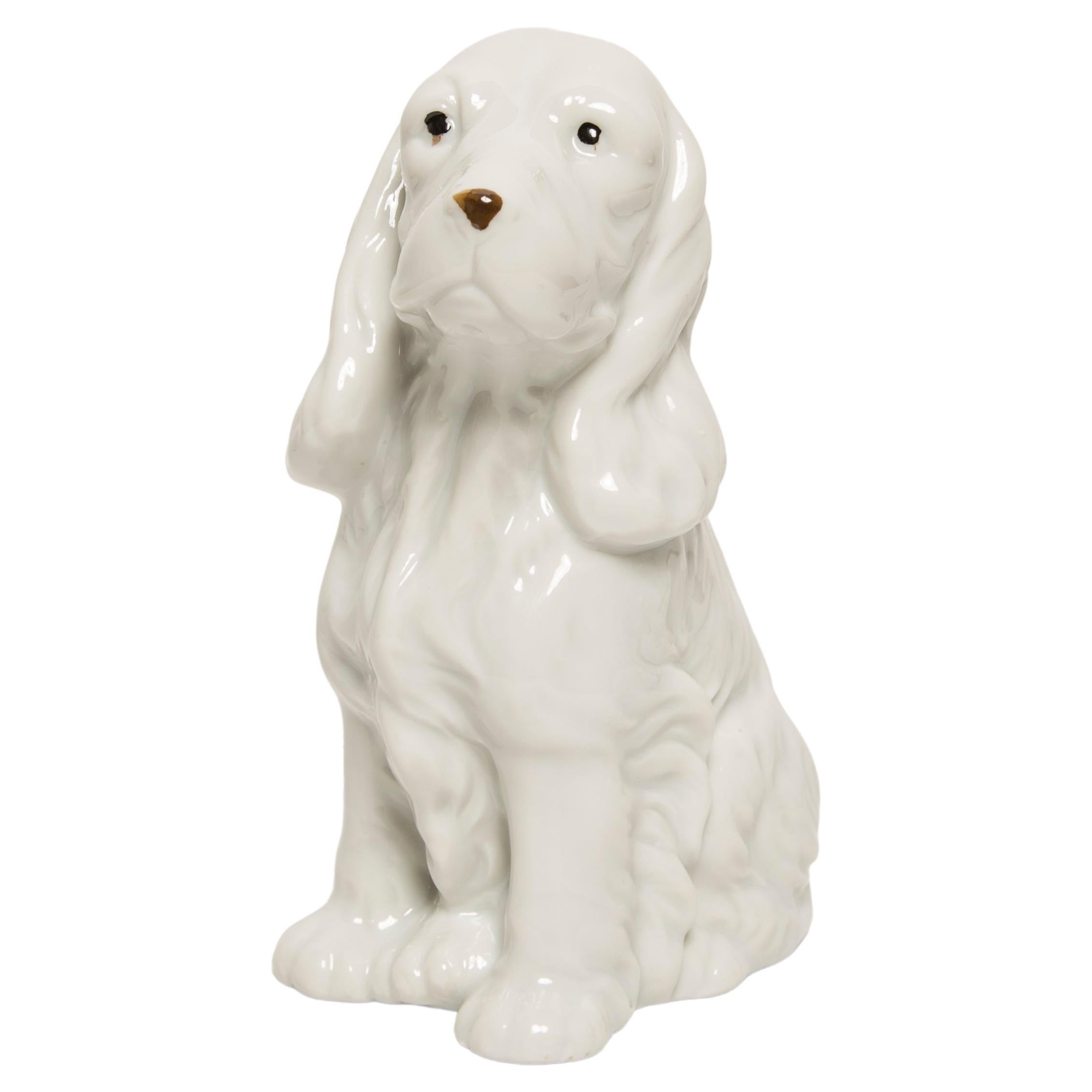 Mid Century Small White Spaniel Dog Sculpture, Italy, 1960s For Sale