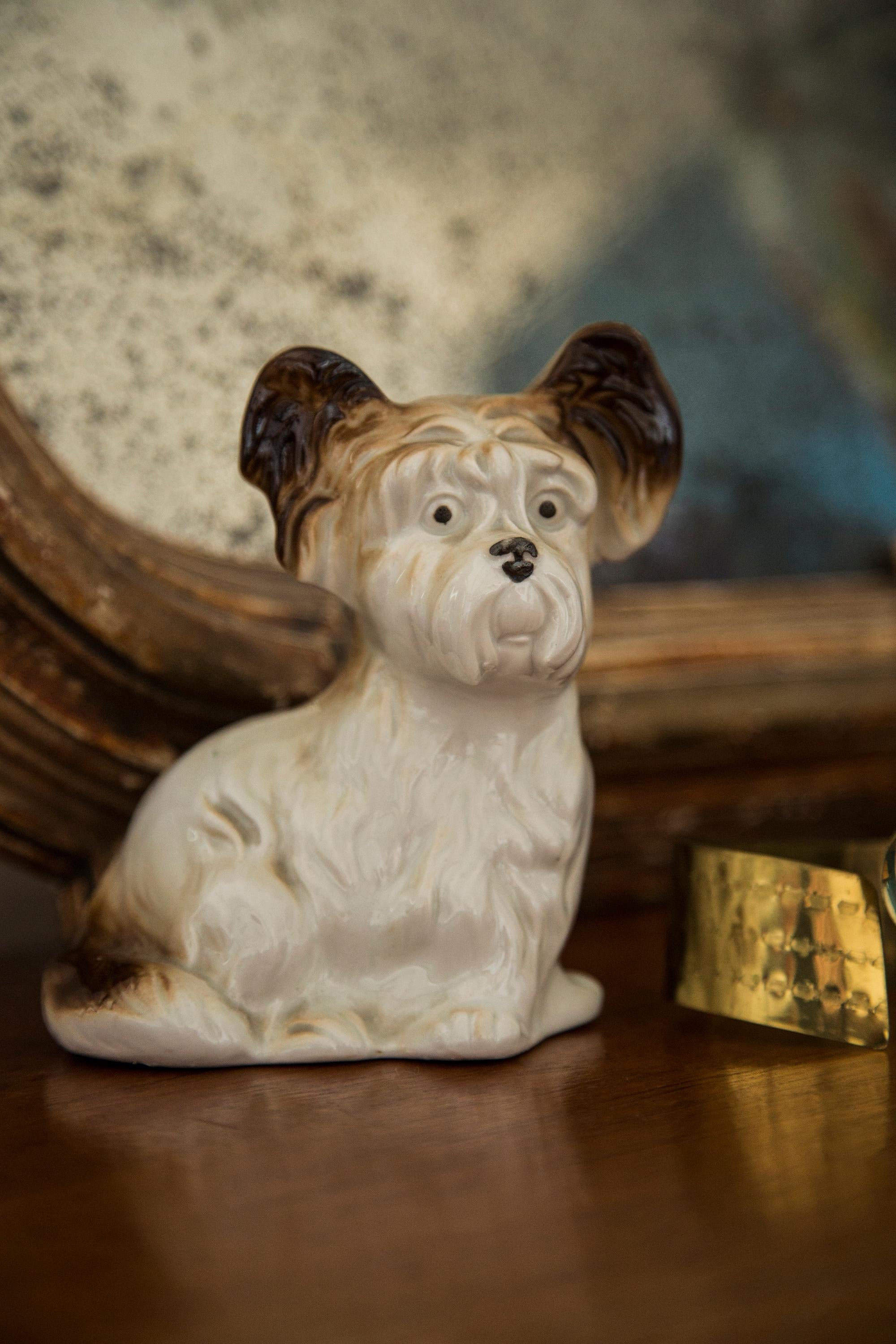 Hand-Painted Midcentury Small White Terrier Dog Sculpture, Italy, 1960s For Sale