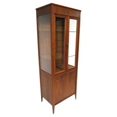 Mid Century Smaller Walnut Lighted Curio Cabinet in the Style of Danish Modern