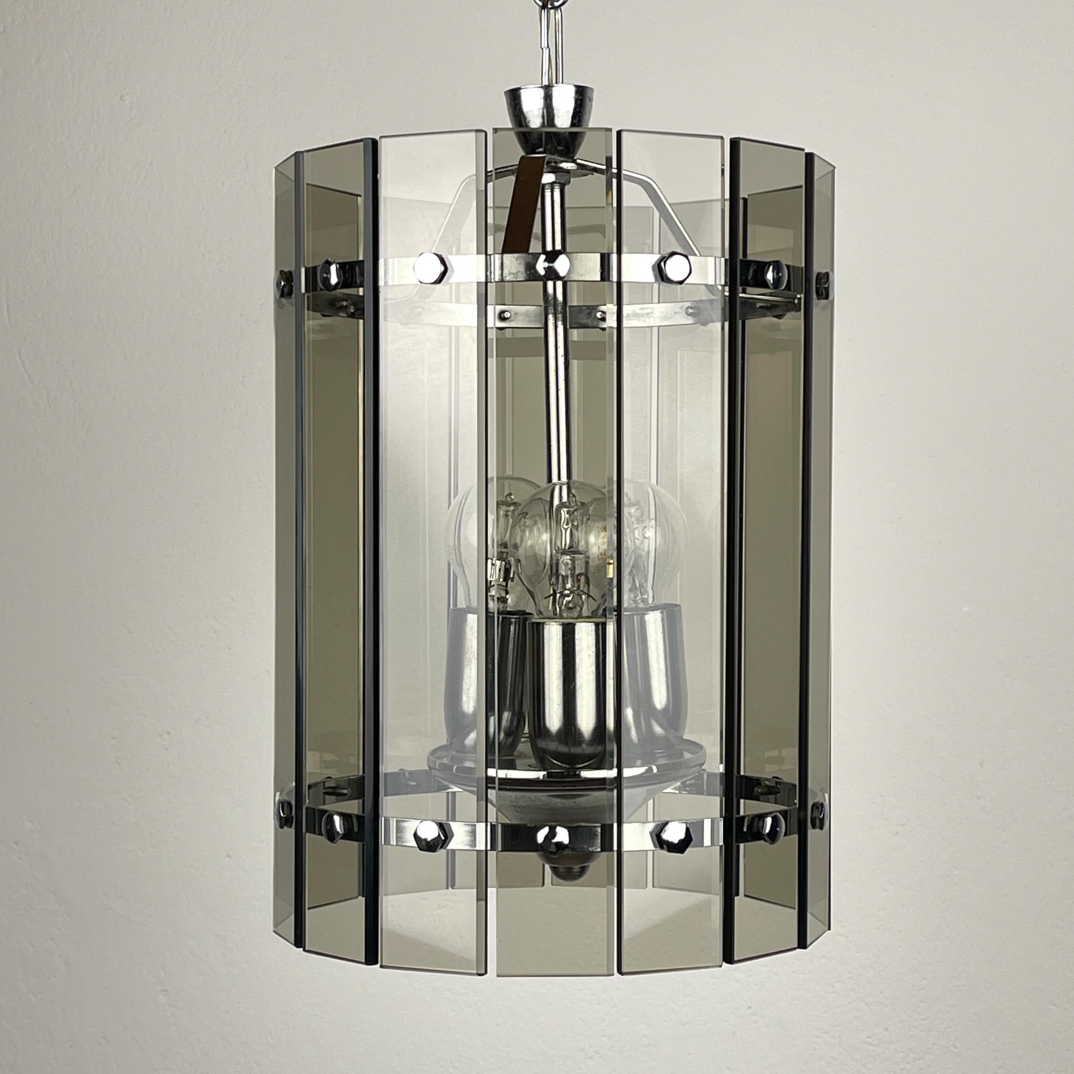 Mid-Century-Pendelleuchte aus Rauchglas von Veca, Italien 1970er Jahre im Angebot 5