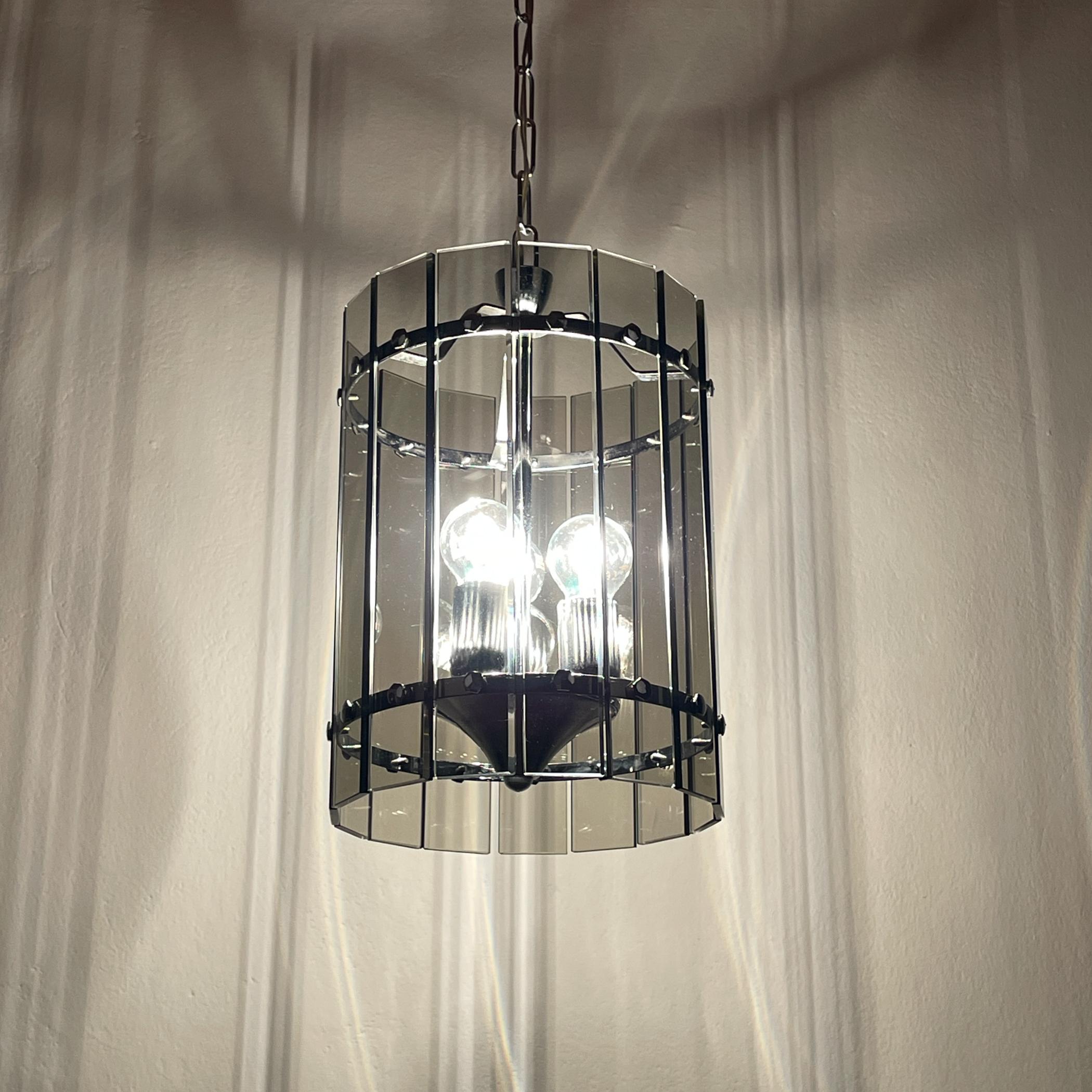 Mid-Century-Pendelleuchte aus Rauchglas von Veca, Italien 1970er Jahre im Angebot 6