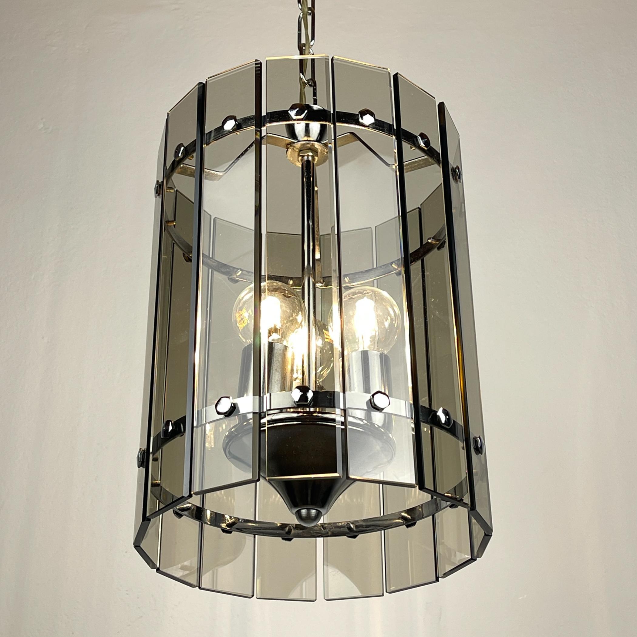 Mid-Century-Pendelleuchte aus Rauchglas von Veca, Italien 1970er Jahre im Angebot 9