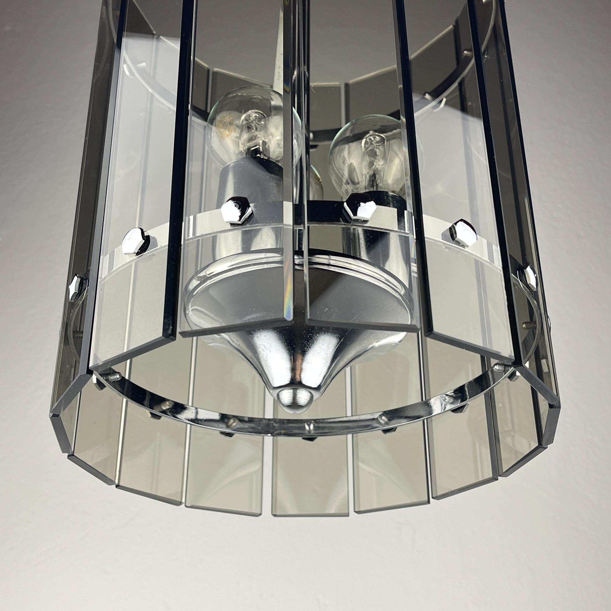 Mid-Century-Pendelleuchte aus Rauchglas von Veca, Italien 1970er Jahre im Angebot 2