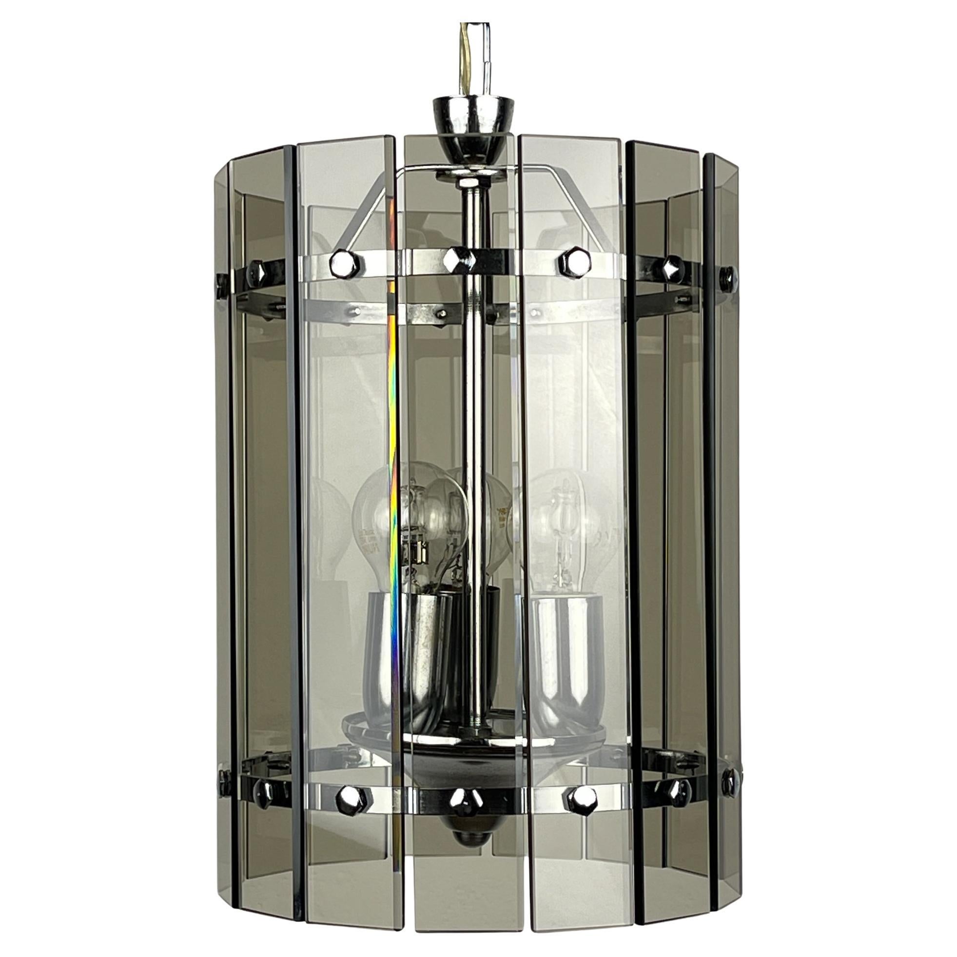 Mid-Century-Pendelleuchte aus Rauchglas von Veca, Italien 1970er Jahre