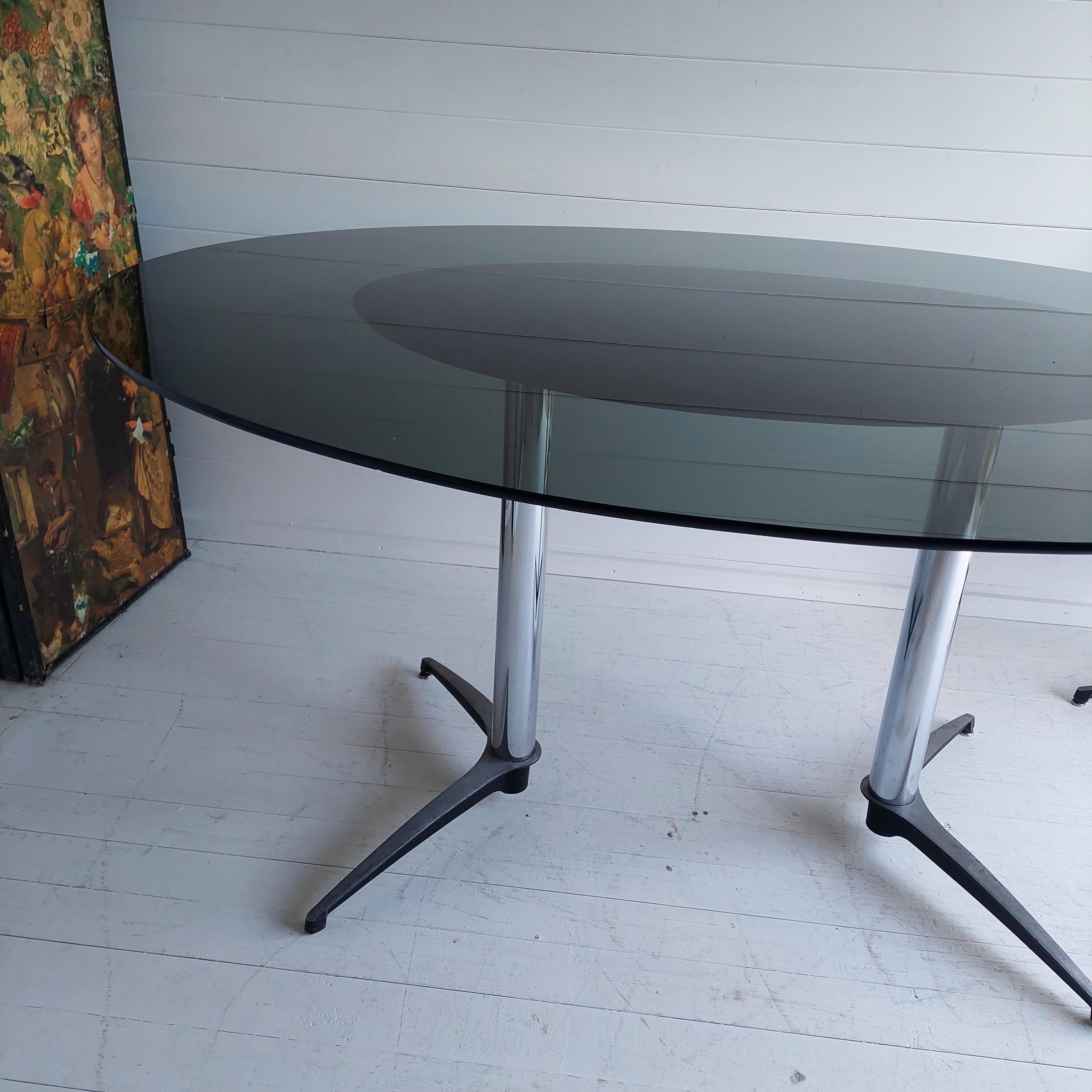American Mid Century Smoked Glass Chromecraft USA Grafton W1s Space Age Dining Table For Sale