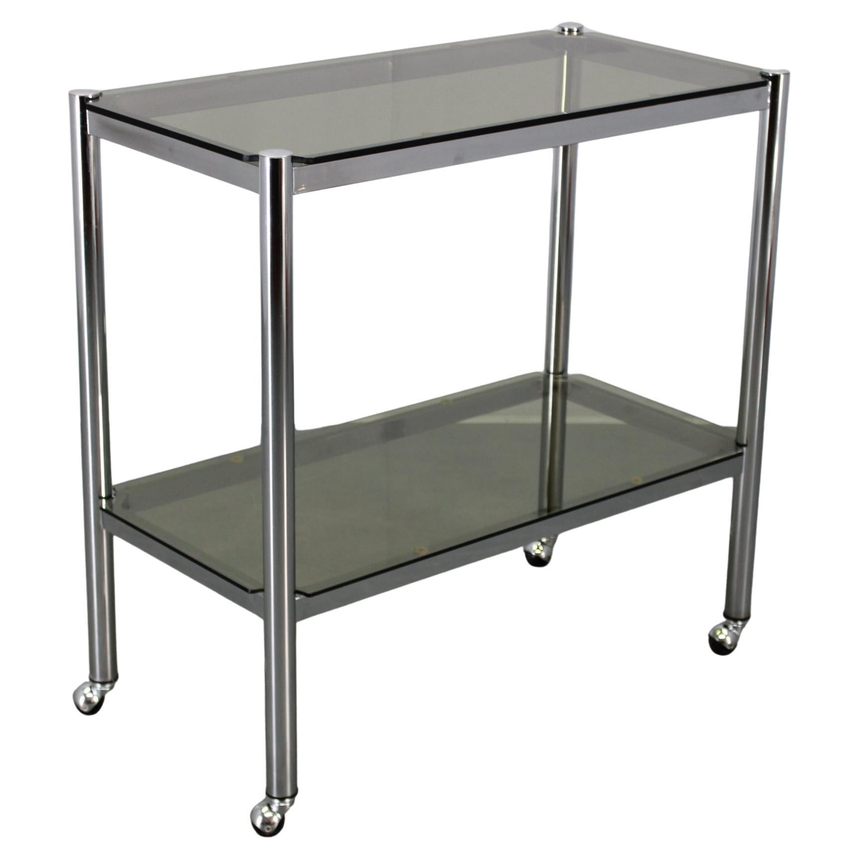 Mid-Century Smoked Glass Serving Cart, Italy, 1970s