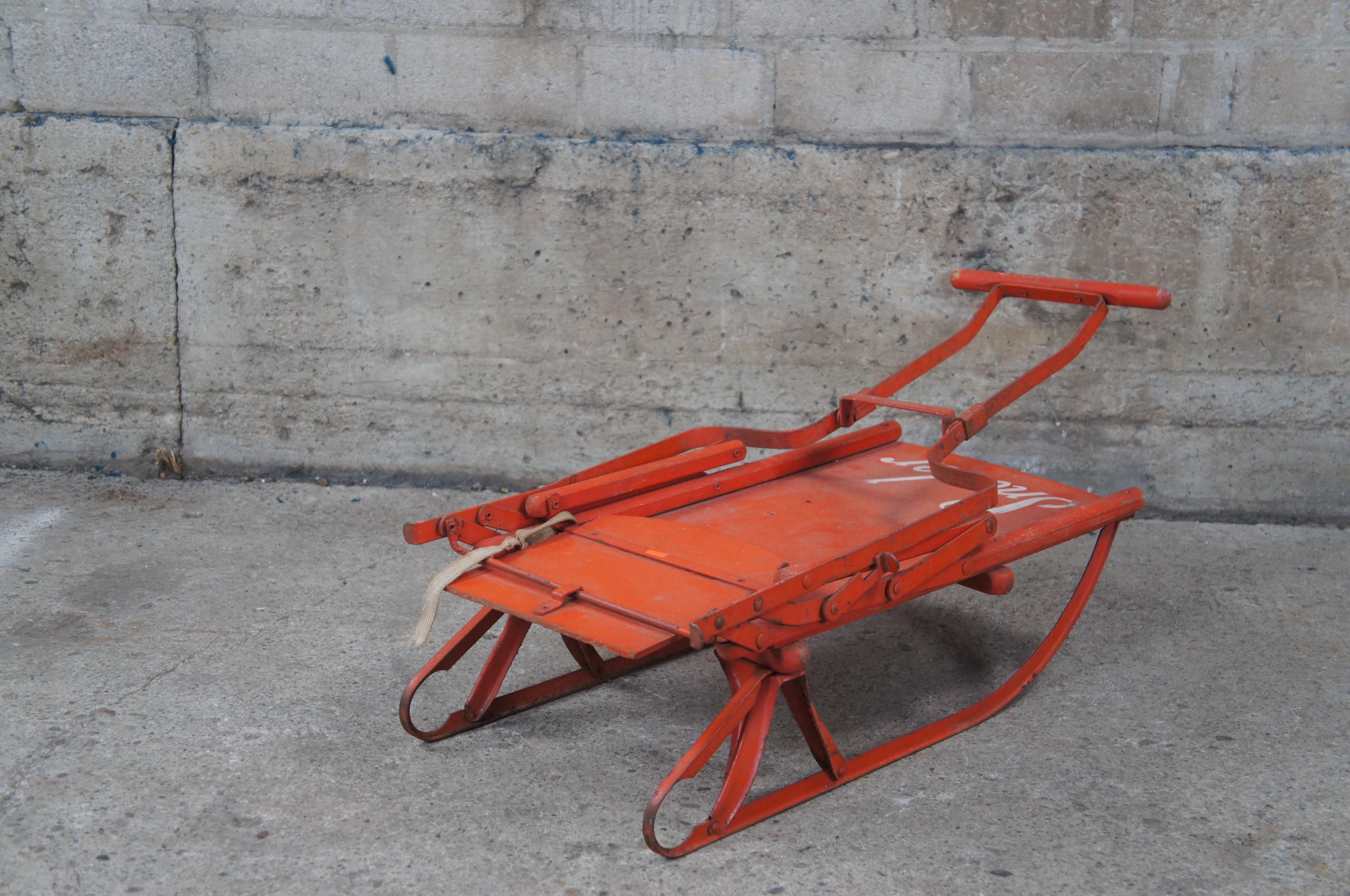 Midcentury Sno-Ler Folding Winter Children's Snow Sled Push Stroller Toboggan 1