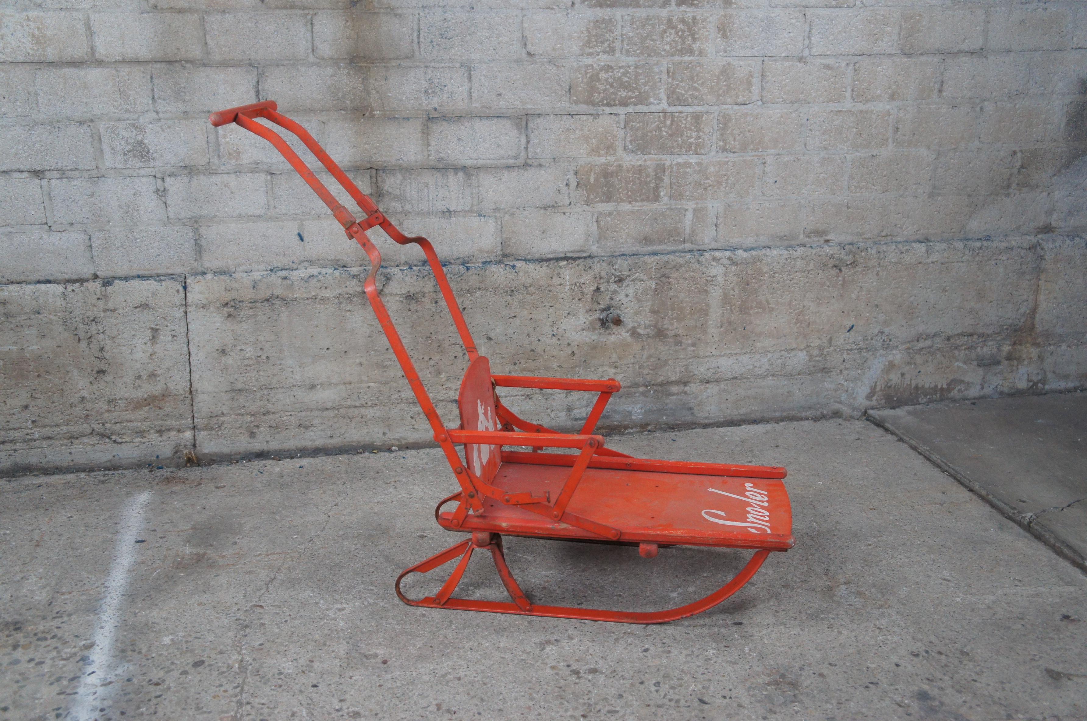 American Midcentury Sno-Ler Folding Winter Children's Snow Sled Push Stroller Toboggan