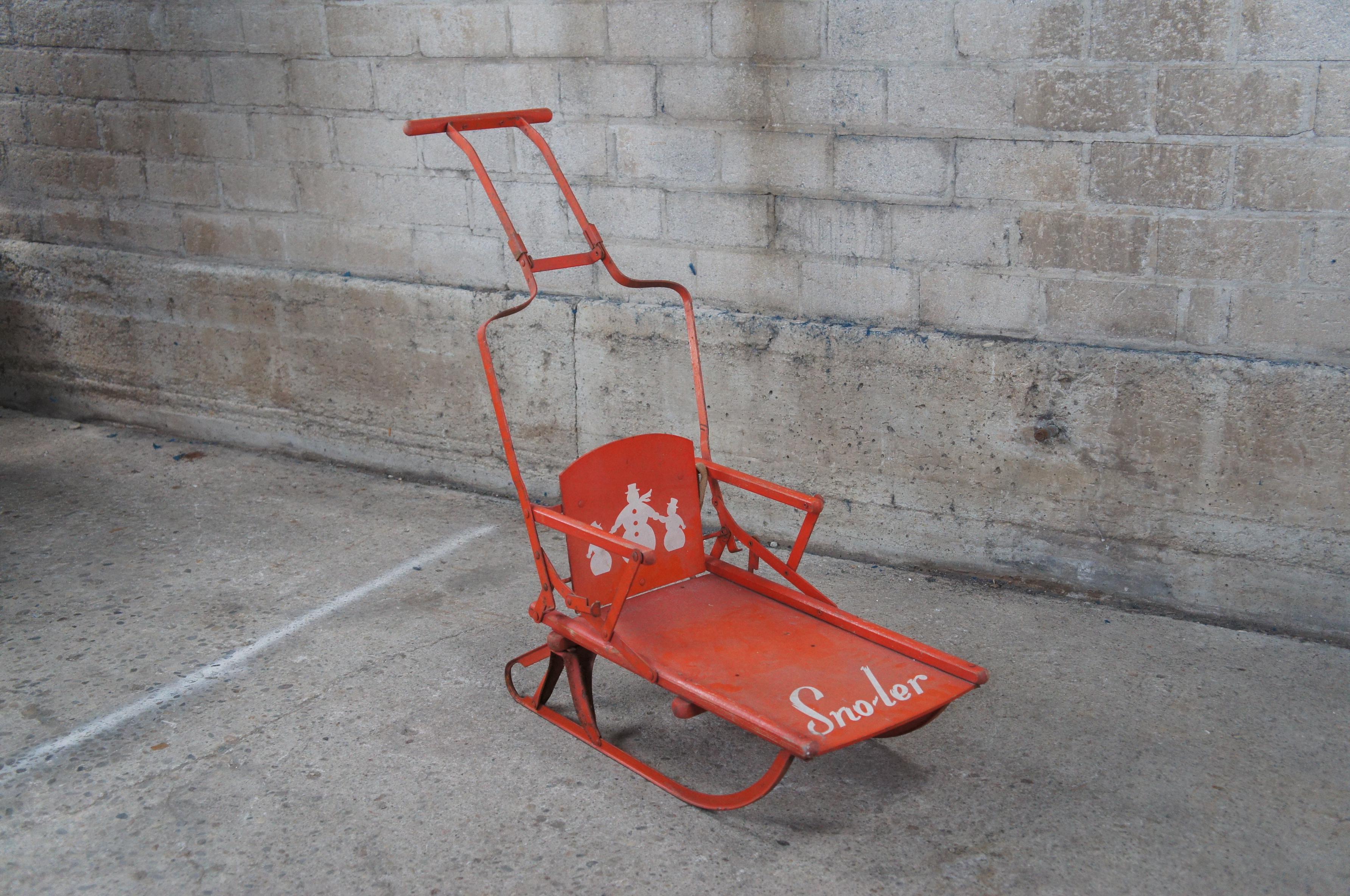Midcentury Sno-Ler Folding Winter Children's Snow Sled Push Stroller Toboggan In Good Condition In Dayton, OH